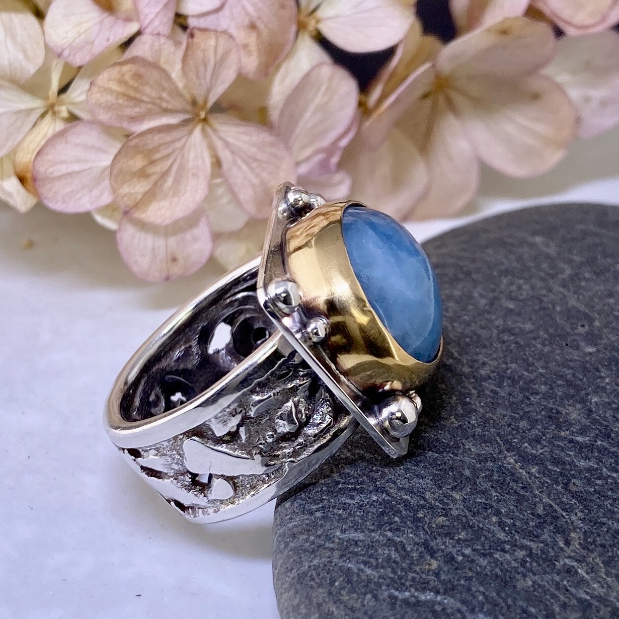 aquamarine ring - size 8 - Argentium silver - 12 carat - Image 2