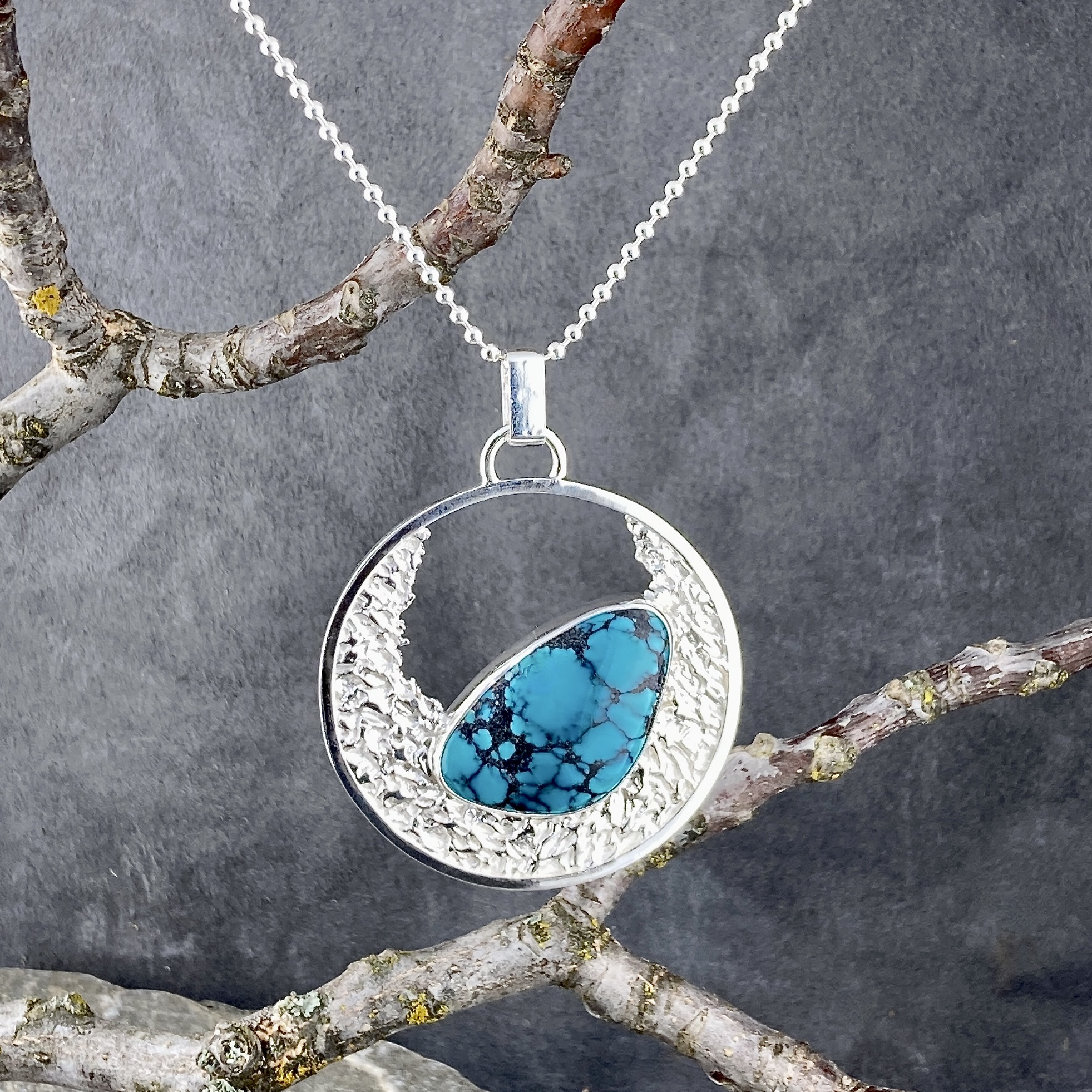 turquoise pendant - Argentium silver full moon