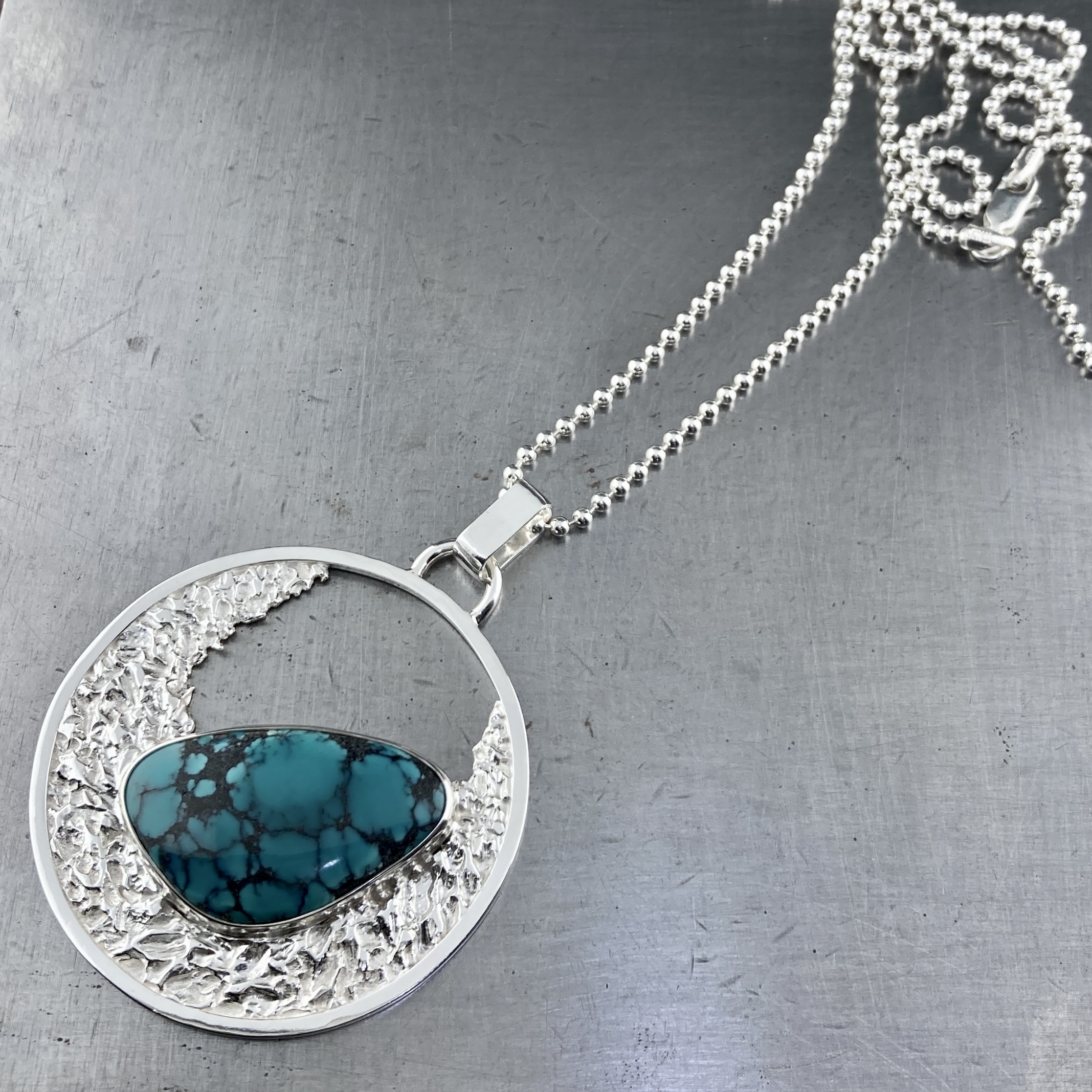 turquoise pendant - Argentium silver full moon - Image 2