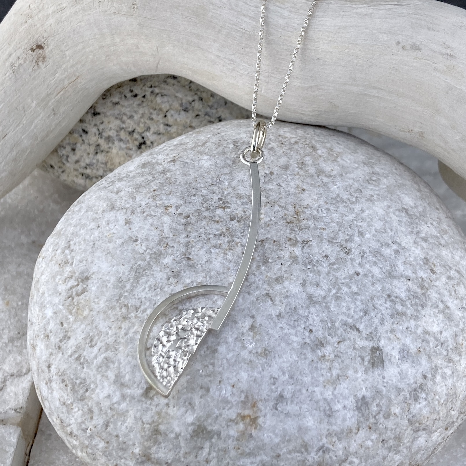 half sun and moon pendant - Argentium silver - Image 3