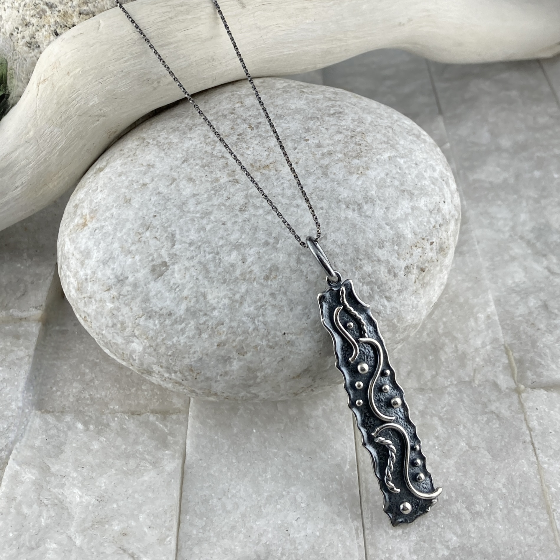 waves pendant - Argentium silver - long rectangle - Image 2