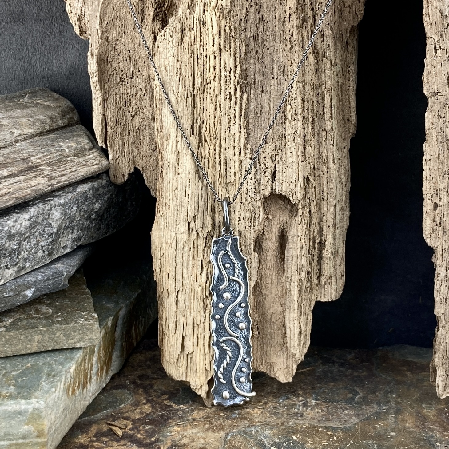 waves pendant - Argentium silver - long rectangle - Image 3
