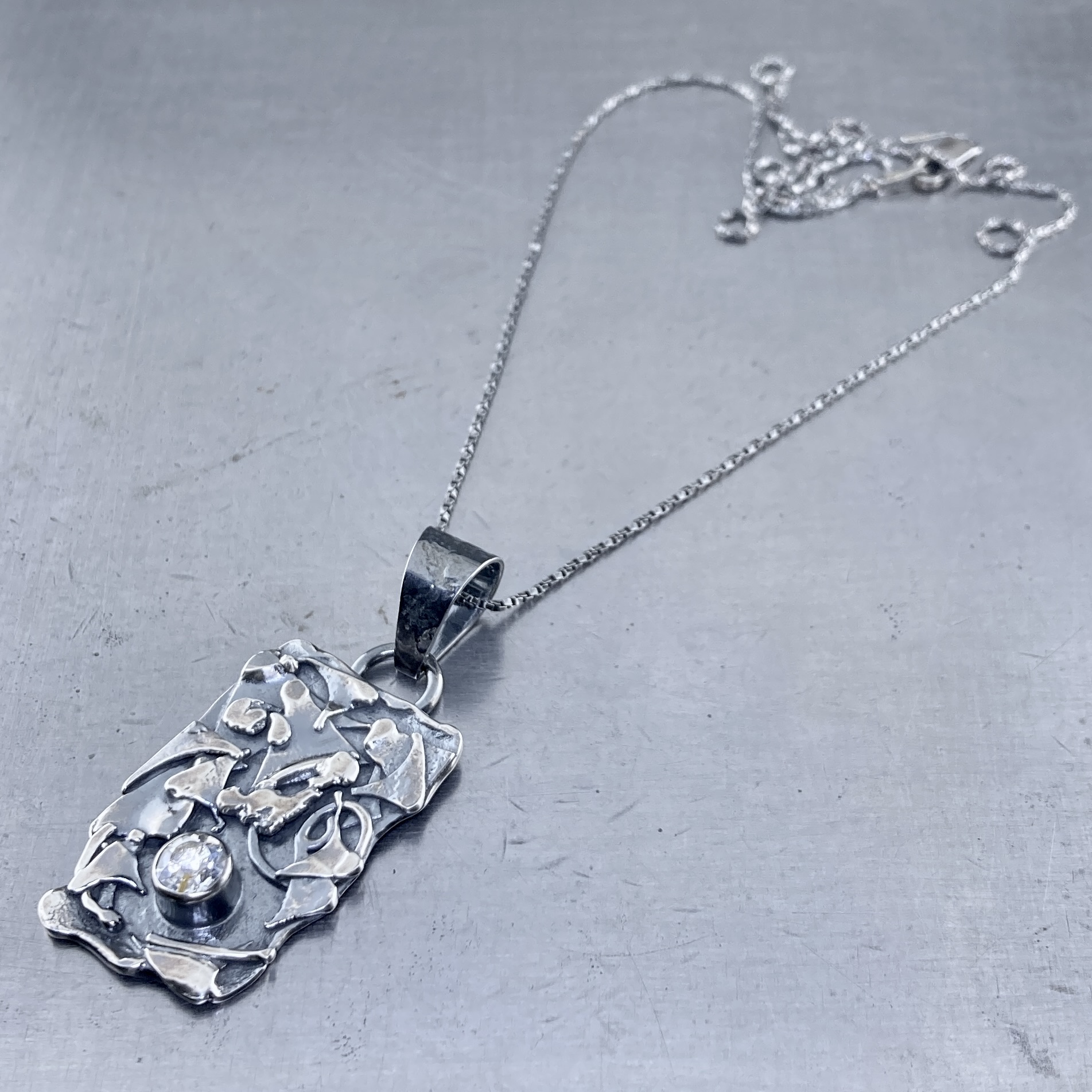 white topaz pendant - antique Argentium silver rapids - .75 carat - Image 3