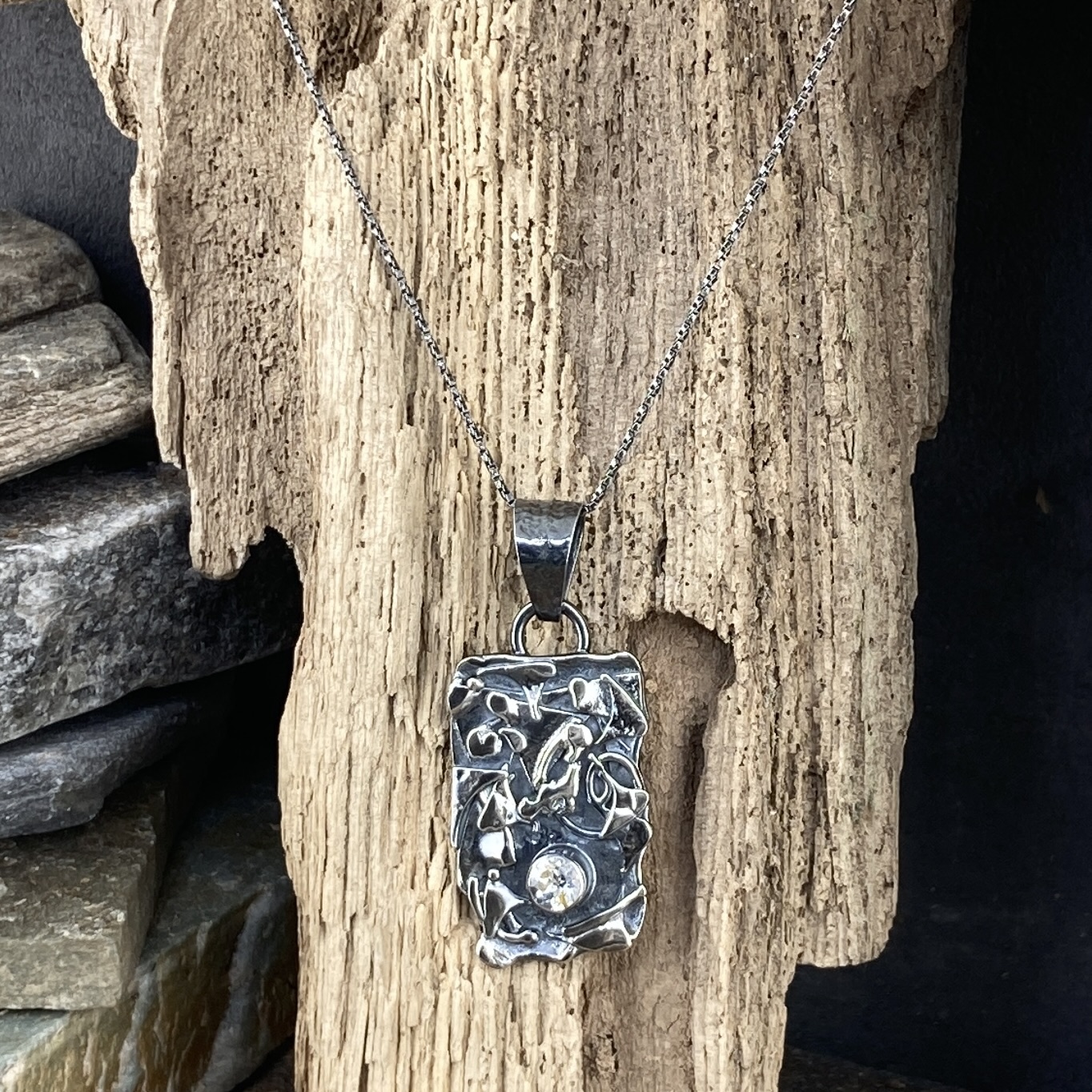 white topaz pendant - antique Argentium silver rapids - .75 carat - Image 2