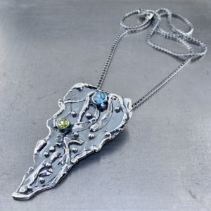 Swiss topaz, peridot pendant - antique Argentium silver waves
