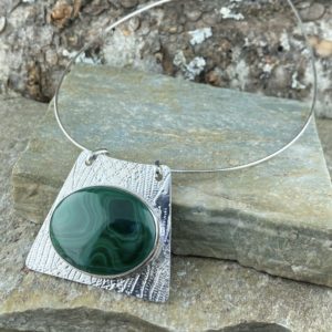 malachite pendant - Argentium silver rectangle