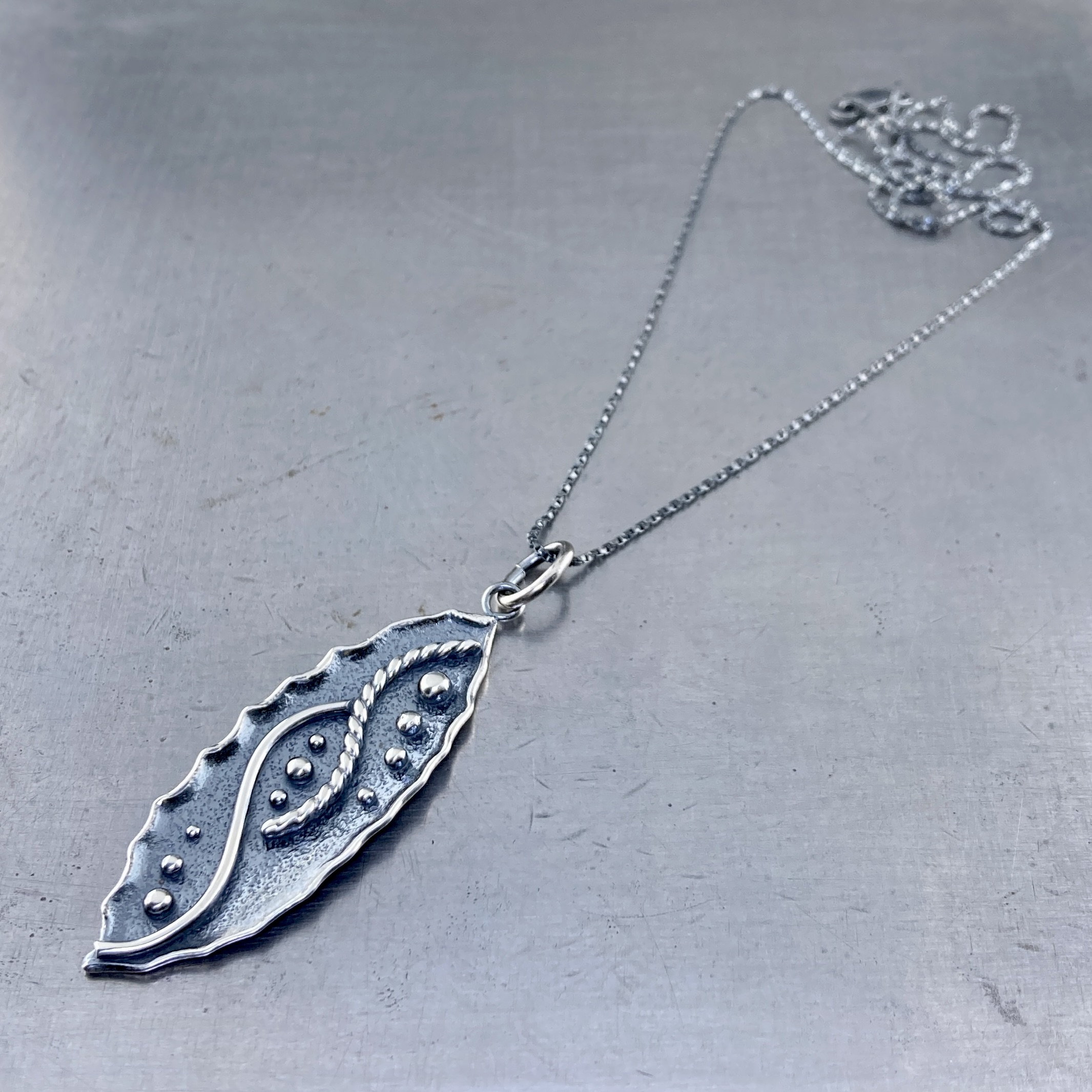 waves pendant - Argentium silver - marquise