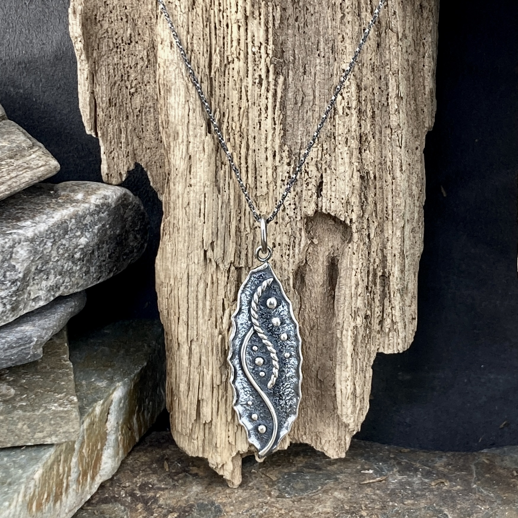 waves pendant - Argentium silver - marquise - Image 3