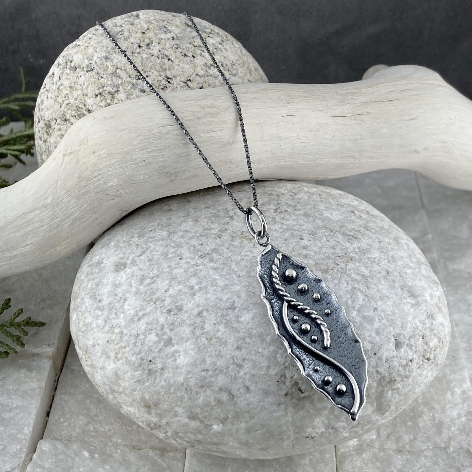 waves pendant - Argentium silver - marquise - Image 2