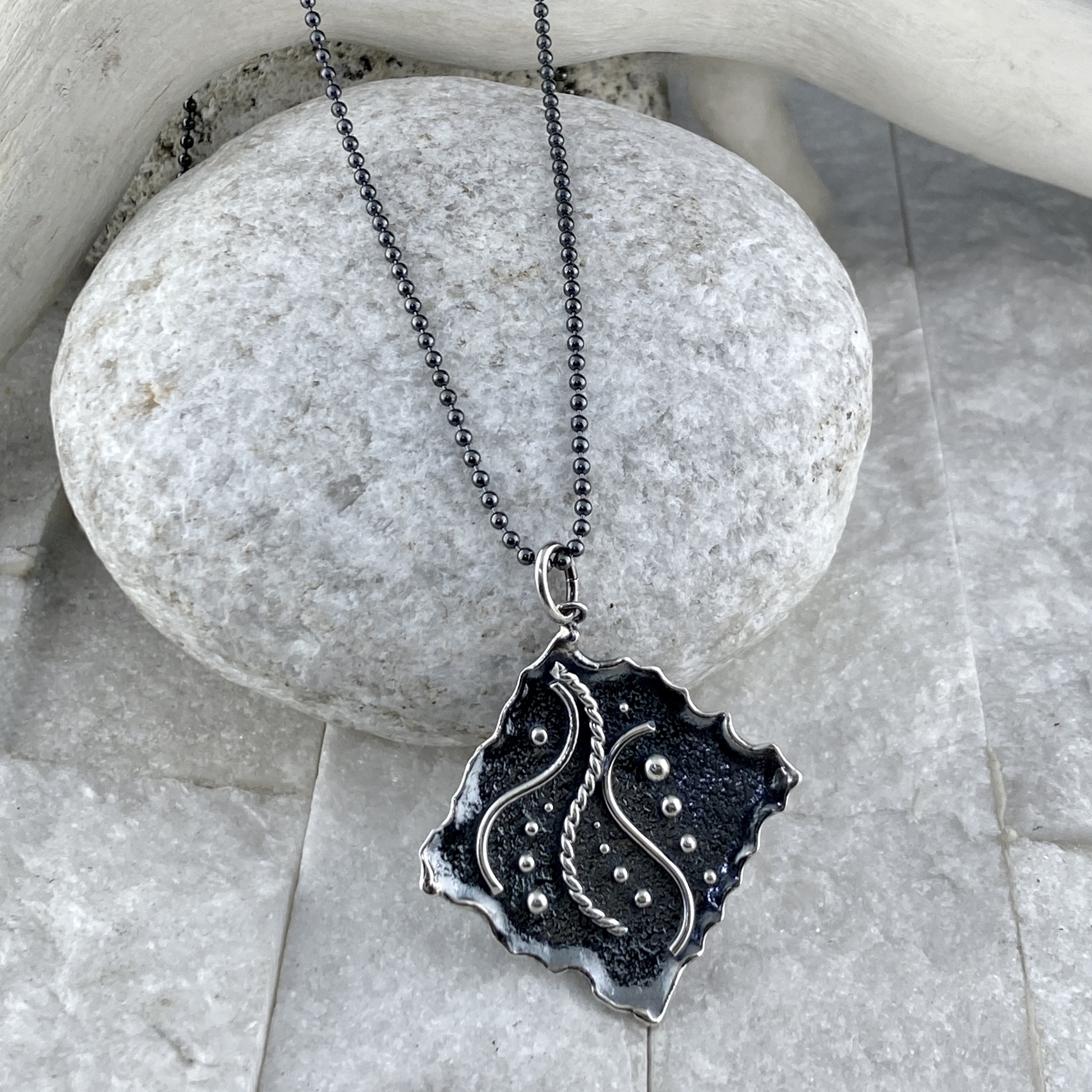 waves pendant - Argentium silver - diamond shape