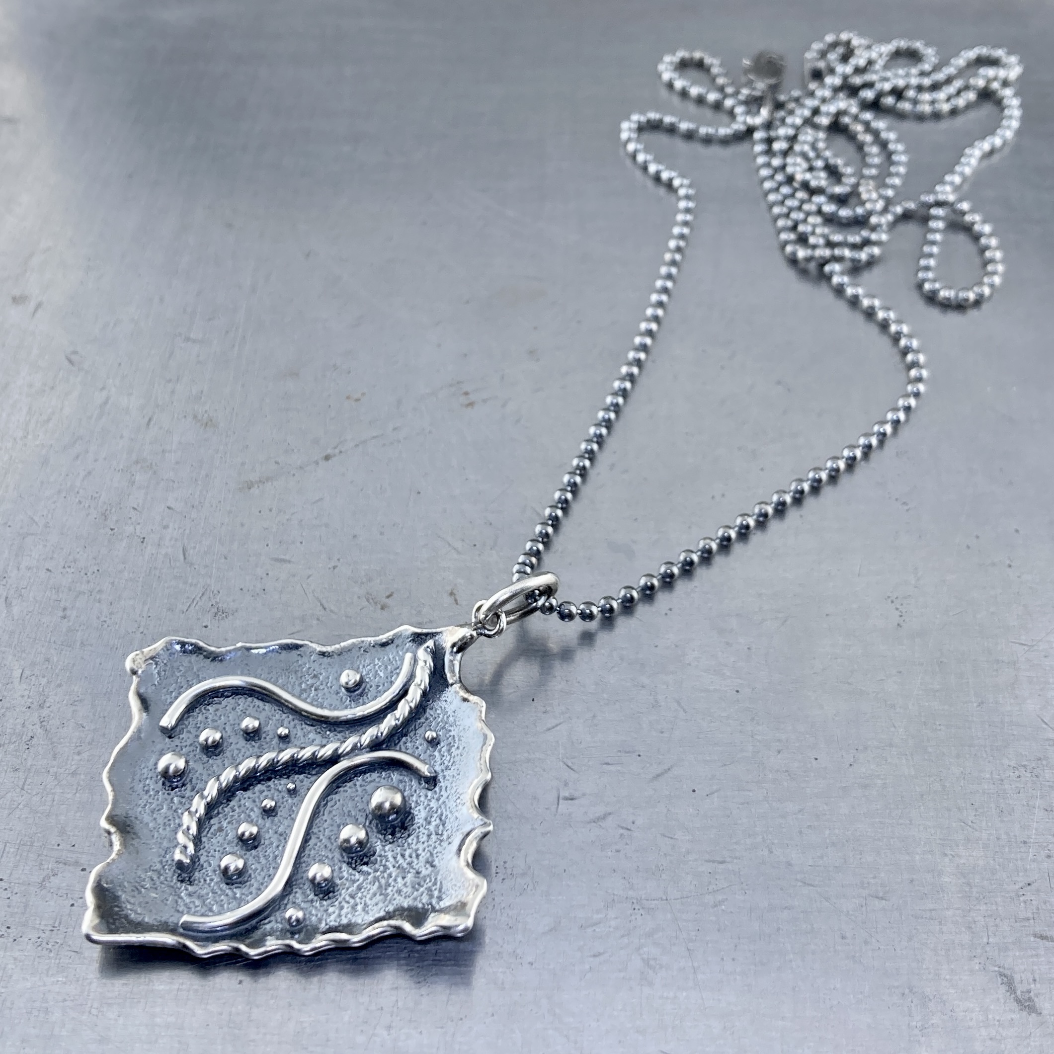 waves pendant - Argentium silver - diamond shape - Image 2