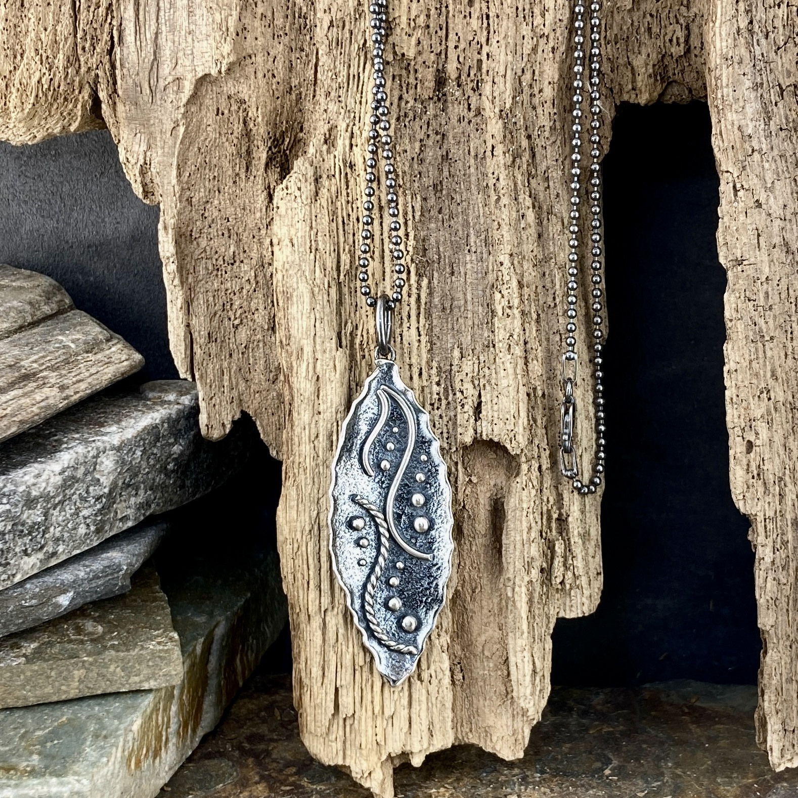 waves pendant - Argentium silver - marquise - Image 3