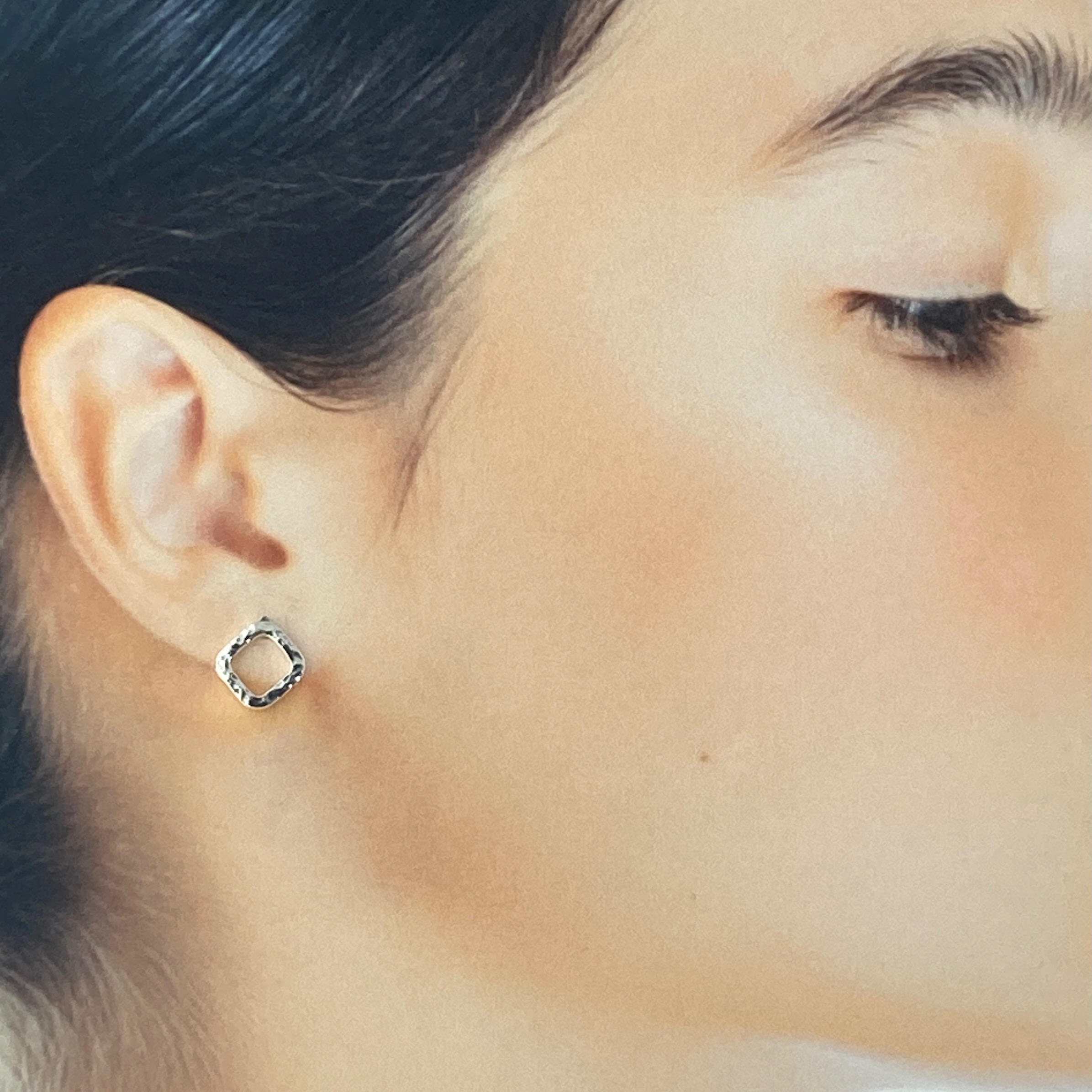 Square Post Earrings – Hammered Wire – Argentium Silver - Image 3