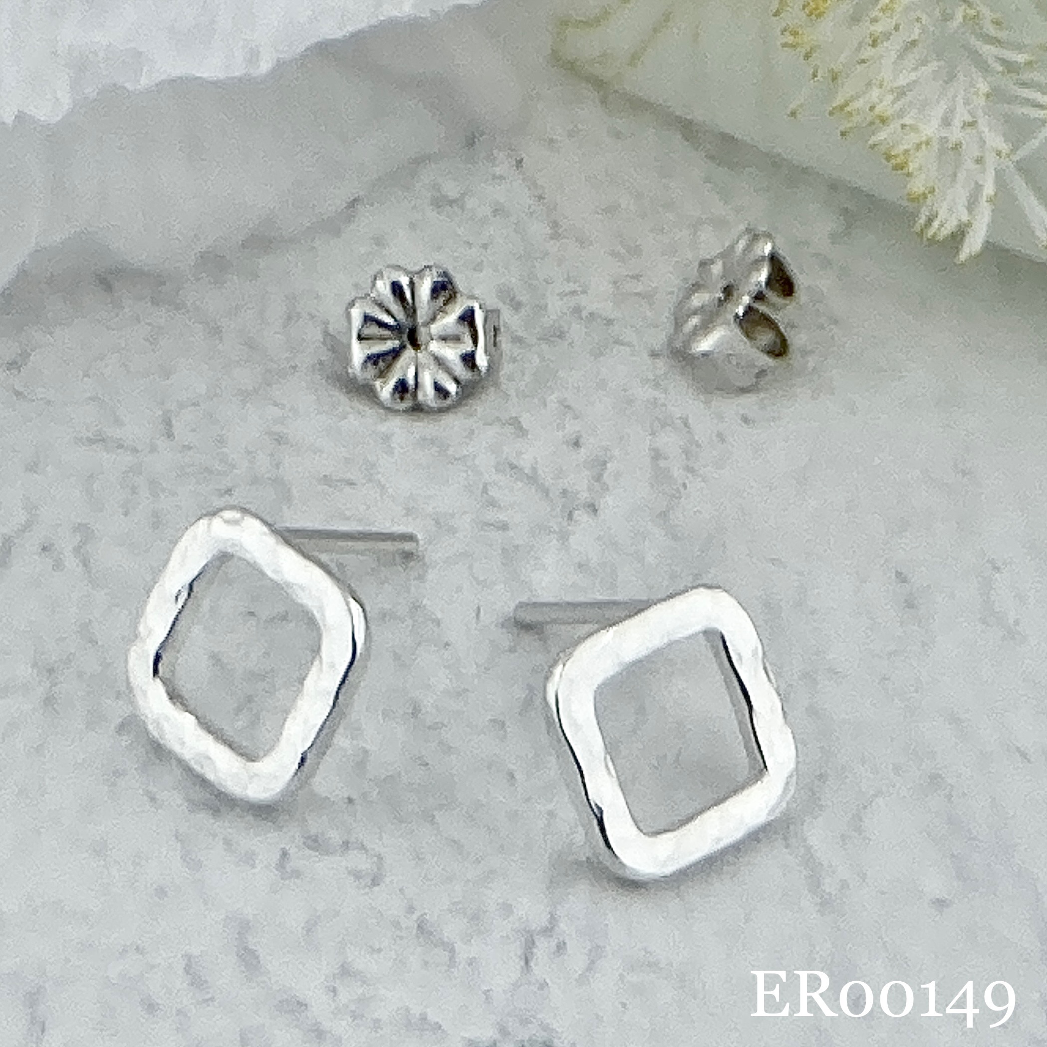 Square Post Earrings – Hammered Wire – Argentium Silver - Image 2