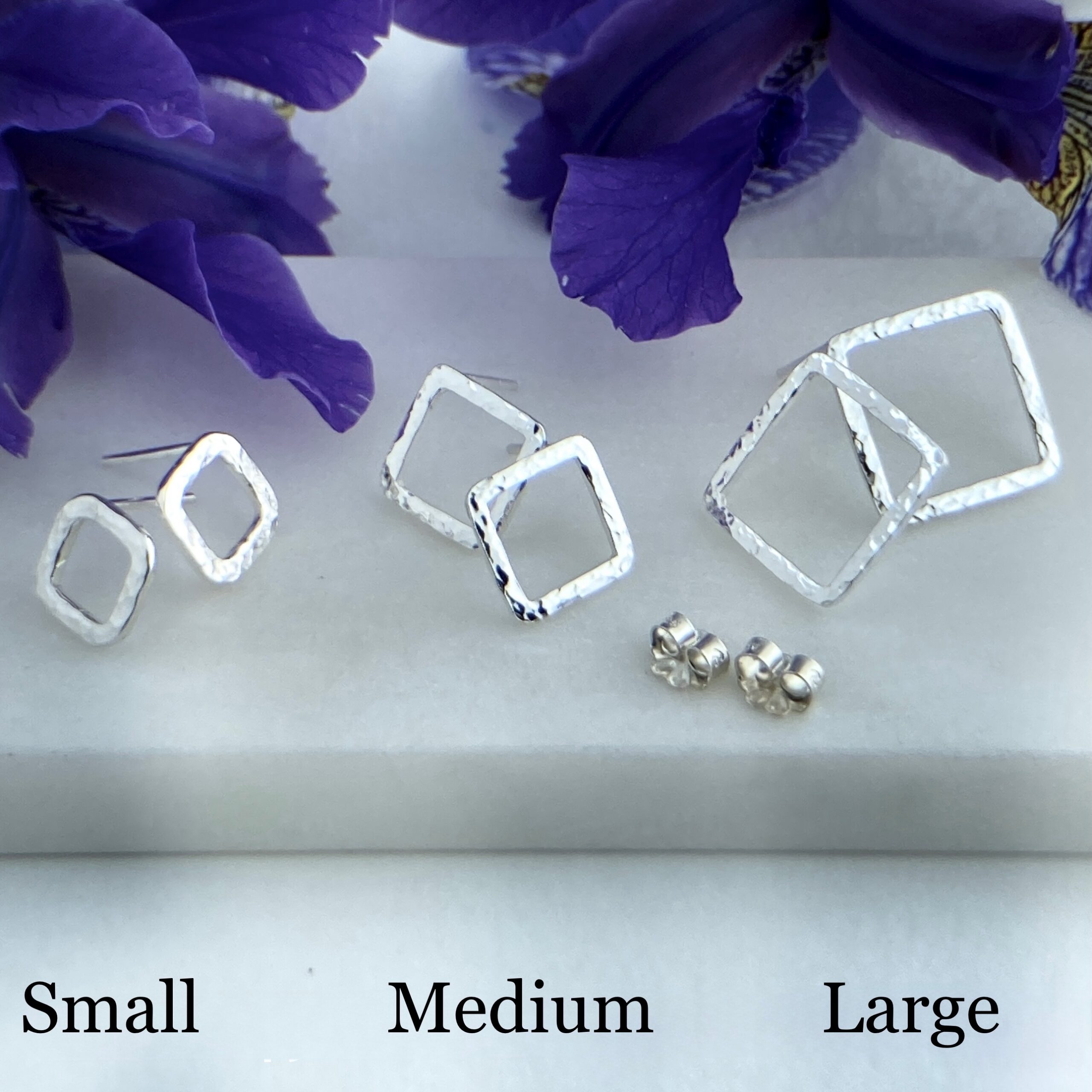 Square Post Earrings – Hammered Wire – Argentium Silver - Image 8