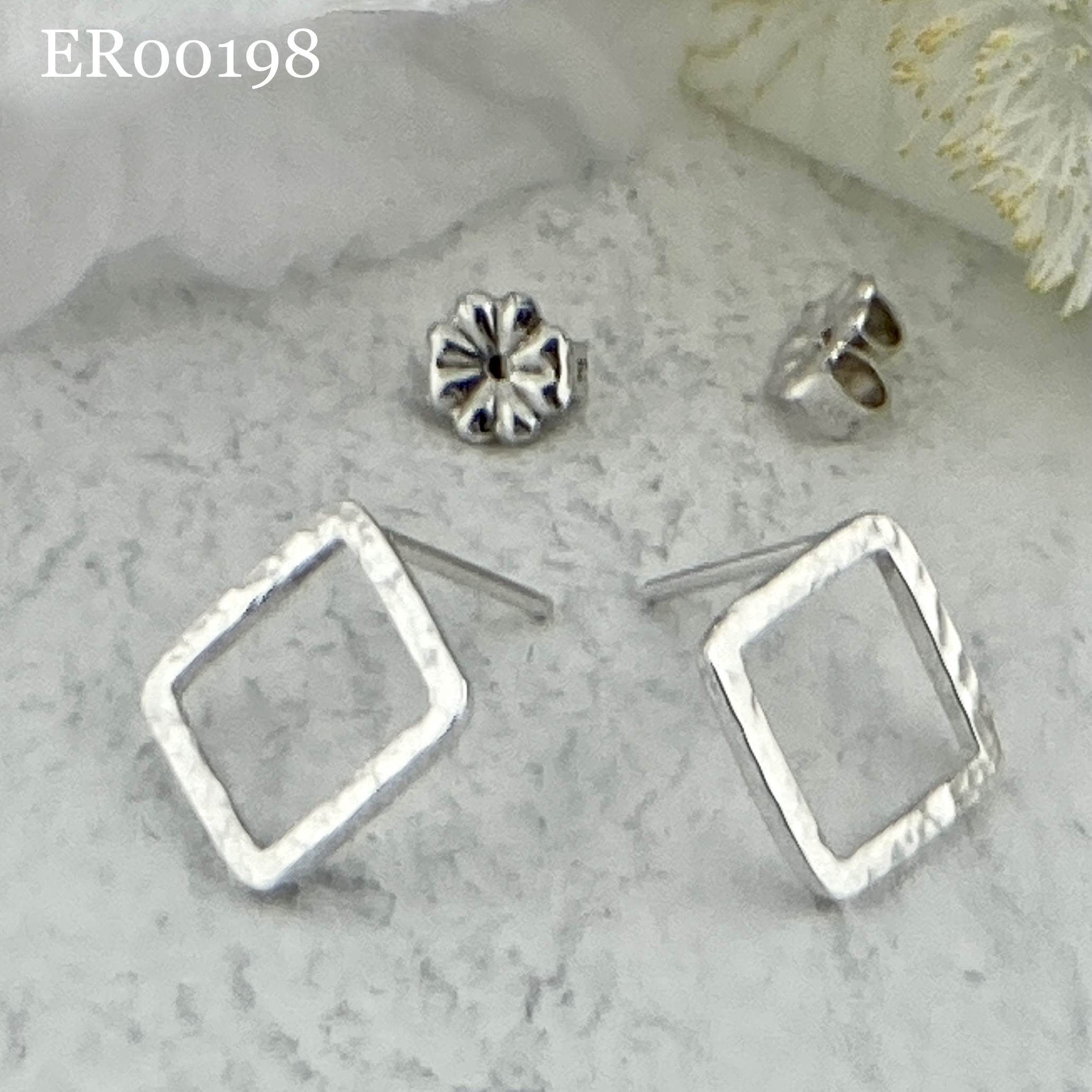 Square Post Earrings – Hammered Wire – Argentium Silver - Image 4