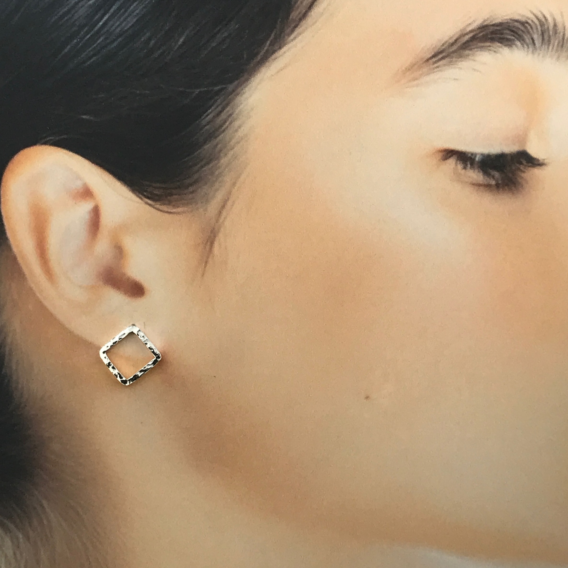 Square Post Earrings – Hammered Wire – Argentium Silver - Image 5