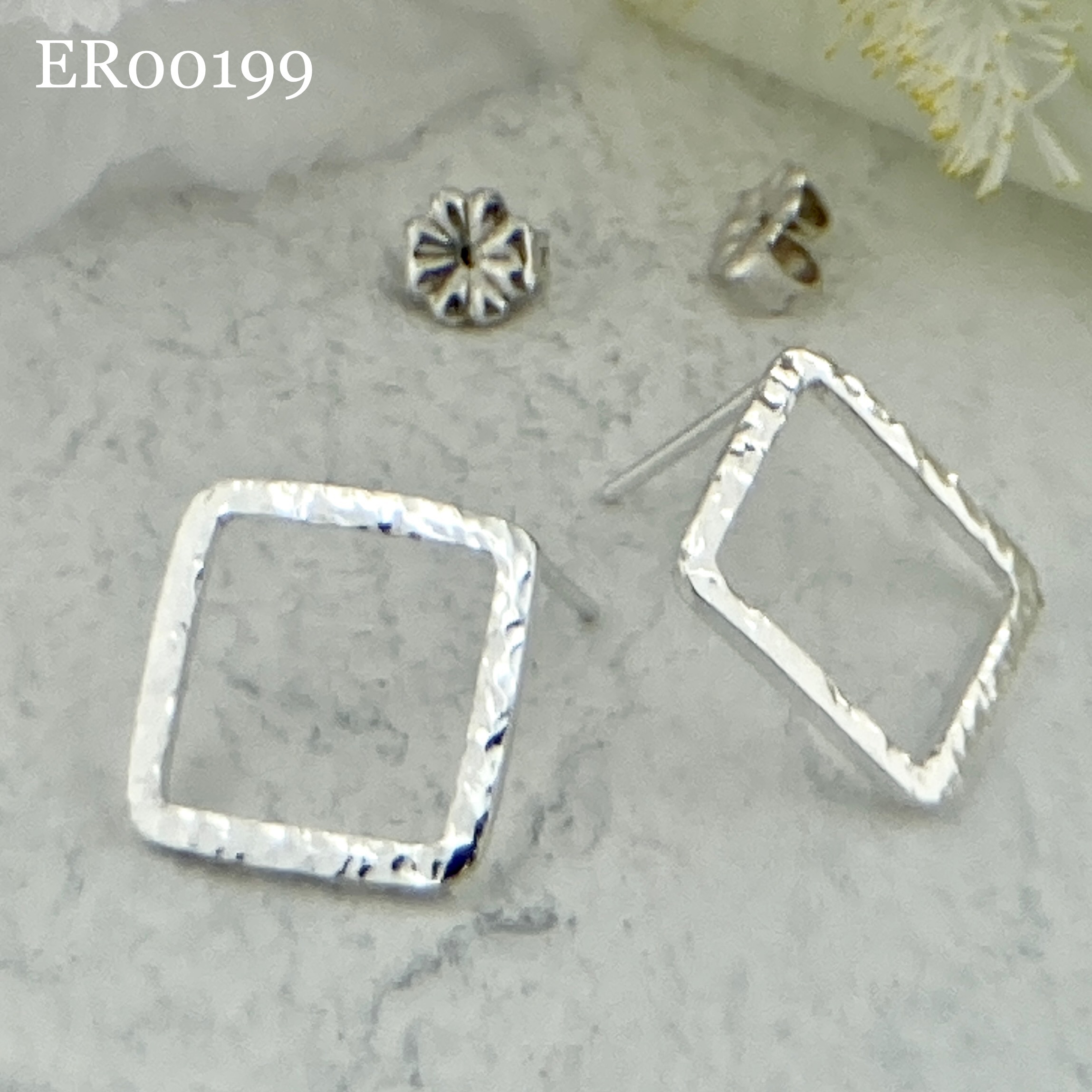 Square Post Earrings – Hammered Wire – Argentium Silver - Image 6