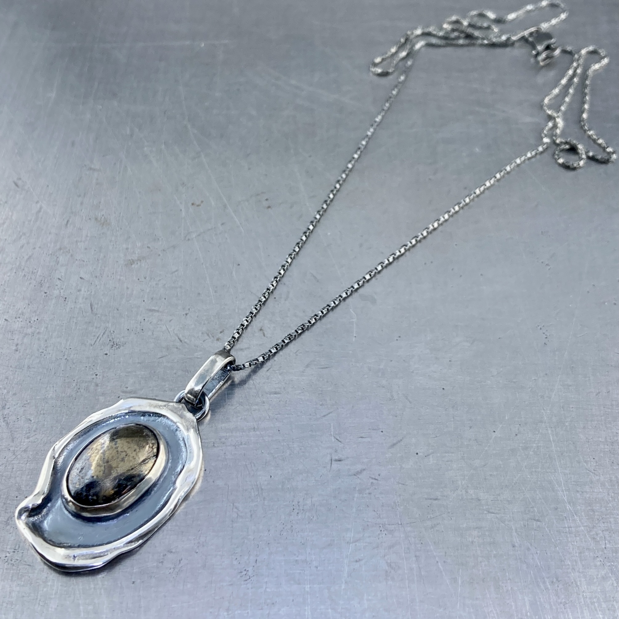 pyrite pendant - Argentium silver wax seal - antique