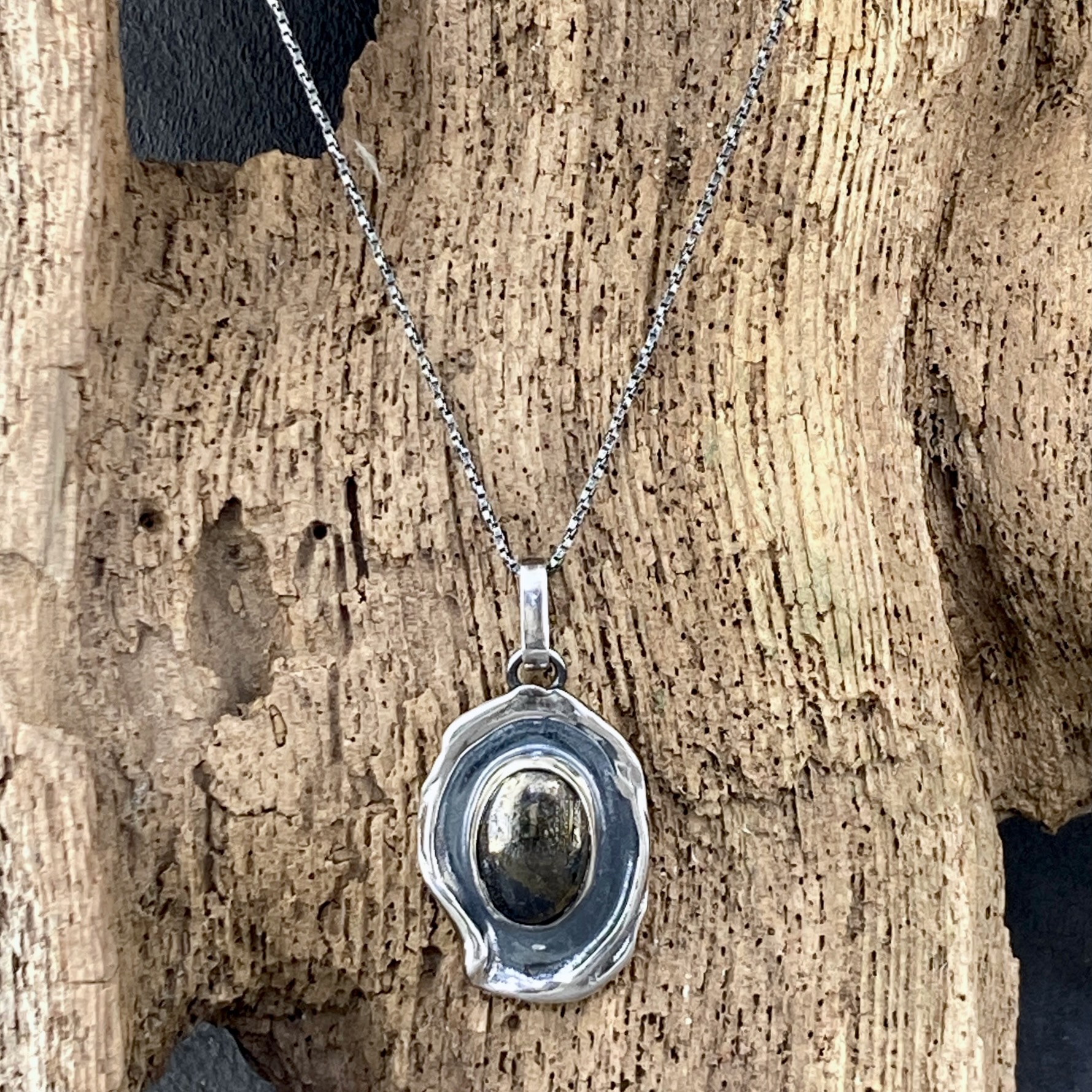 pyrite pendant - Argentium silver wax seal - antique - Image 2