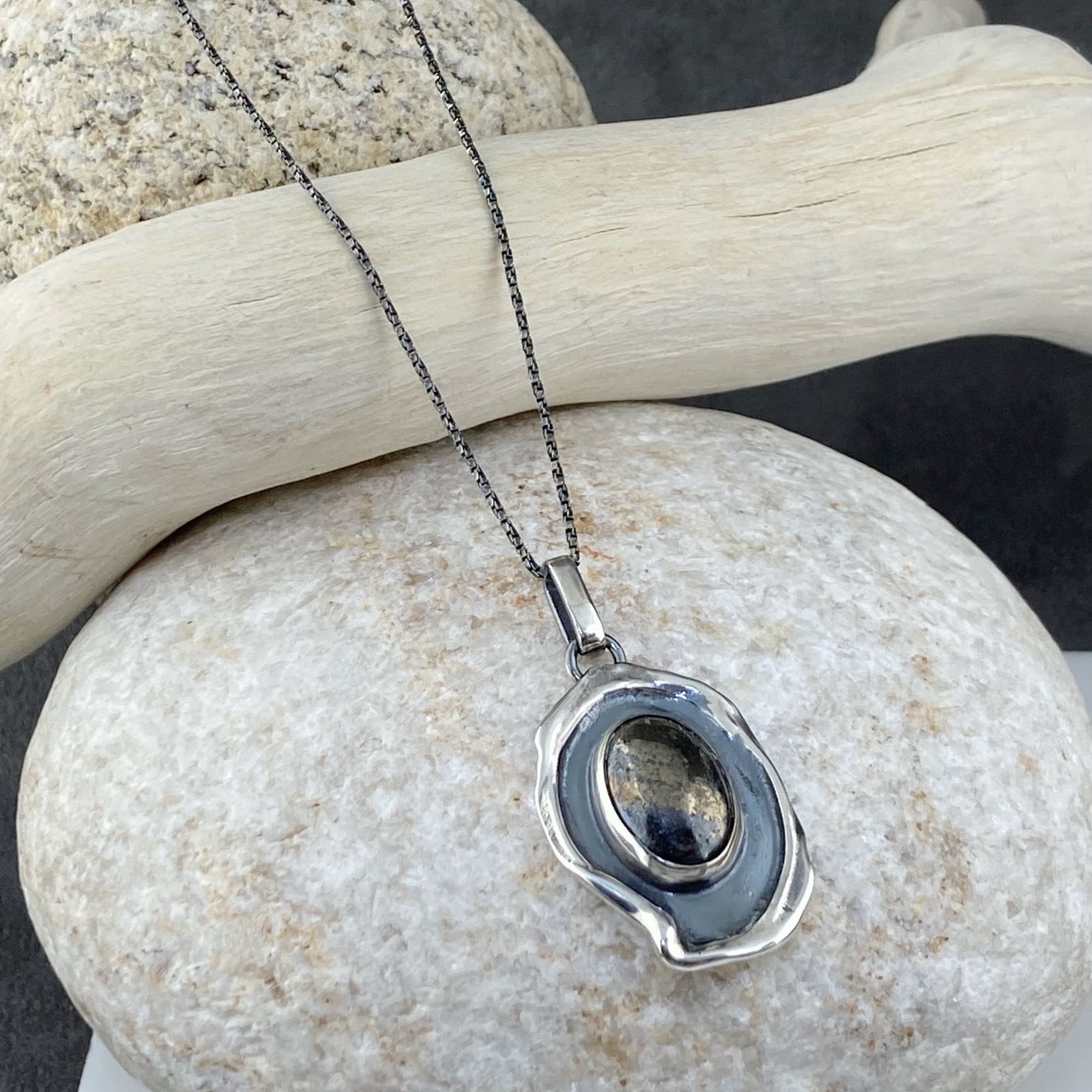 pyrite pendant - Argentium silver wax seal - antique - Image 3