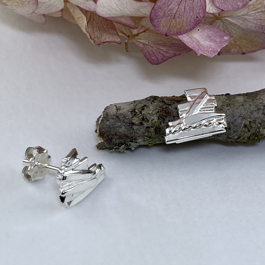 bark earrings - post - Argentium silver - Image 3
