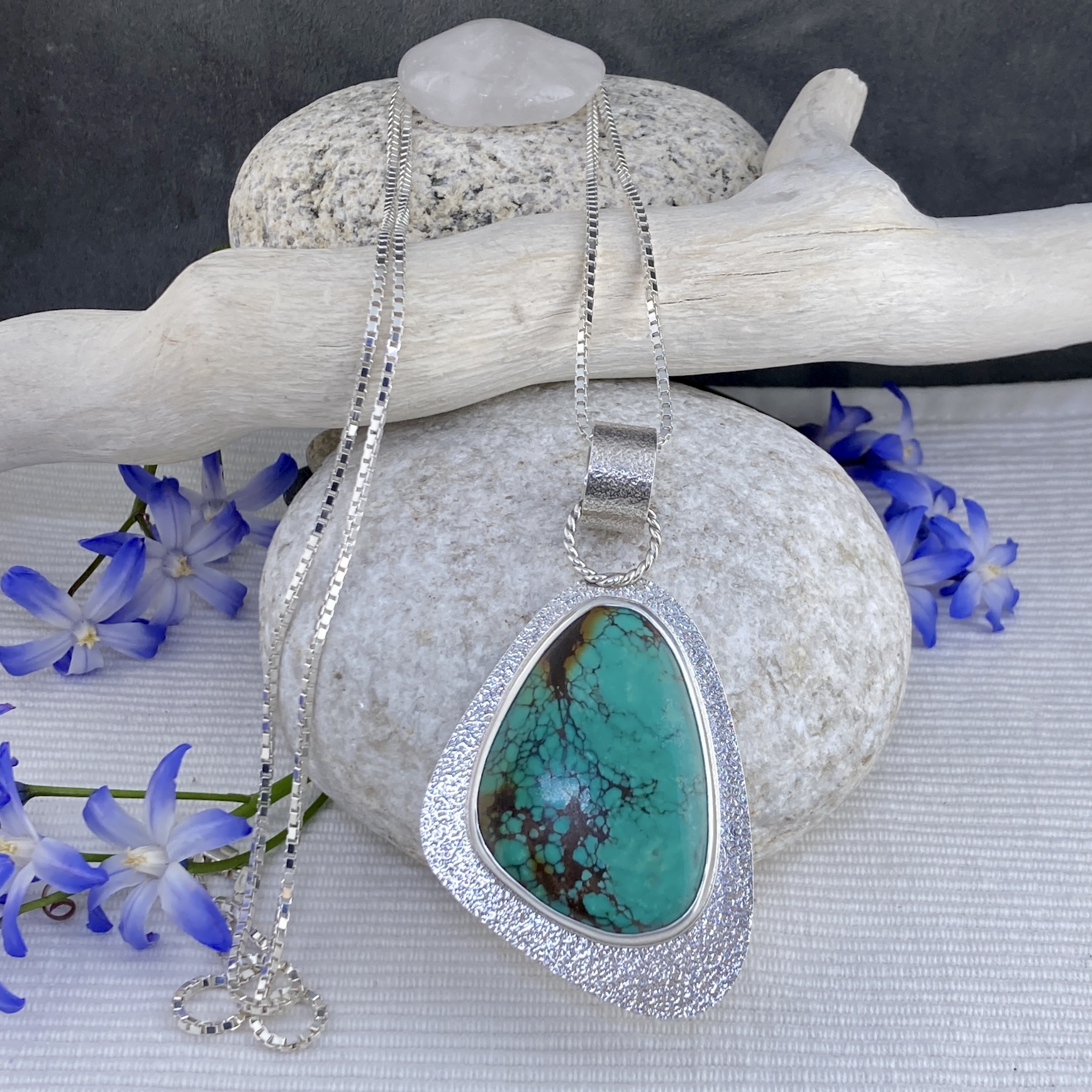 turquoise pendant - freeform - Argentium silver - Image 3