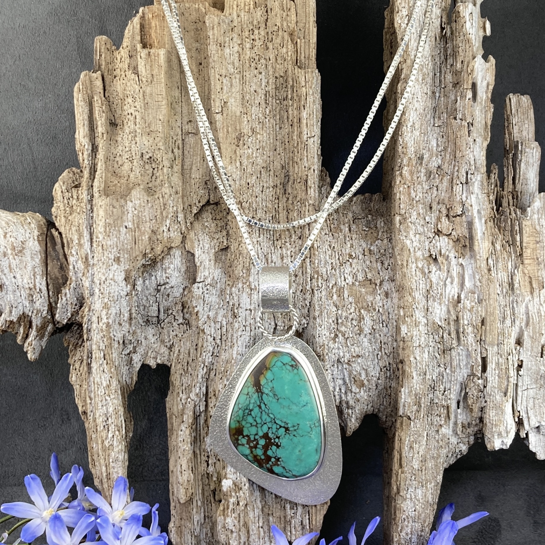 turquoise pendant - freeform - Argentium silver - Image 2