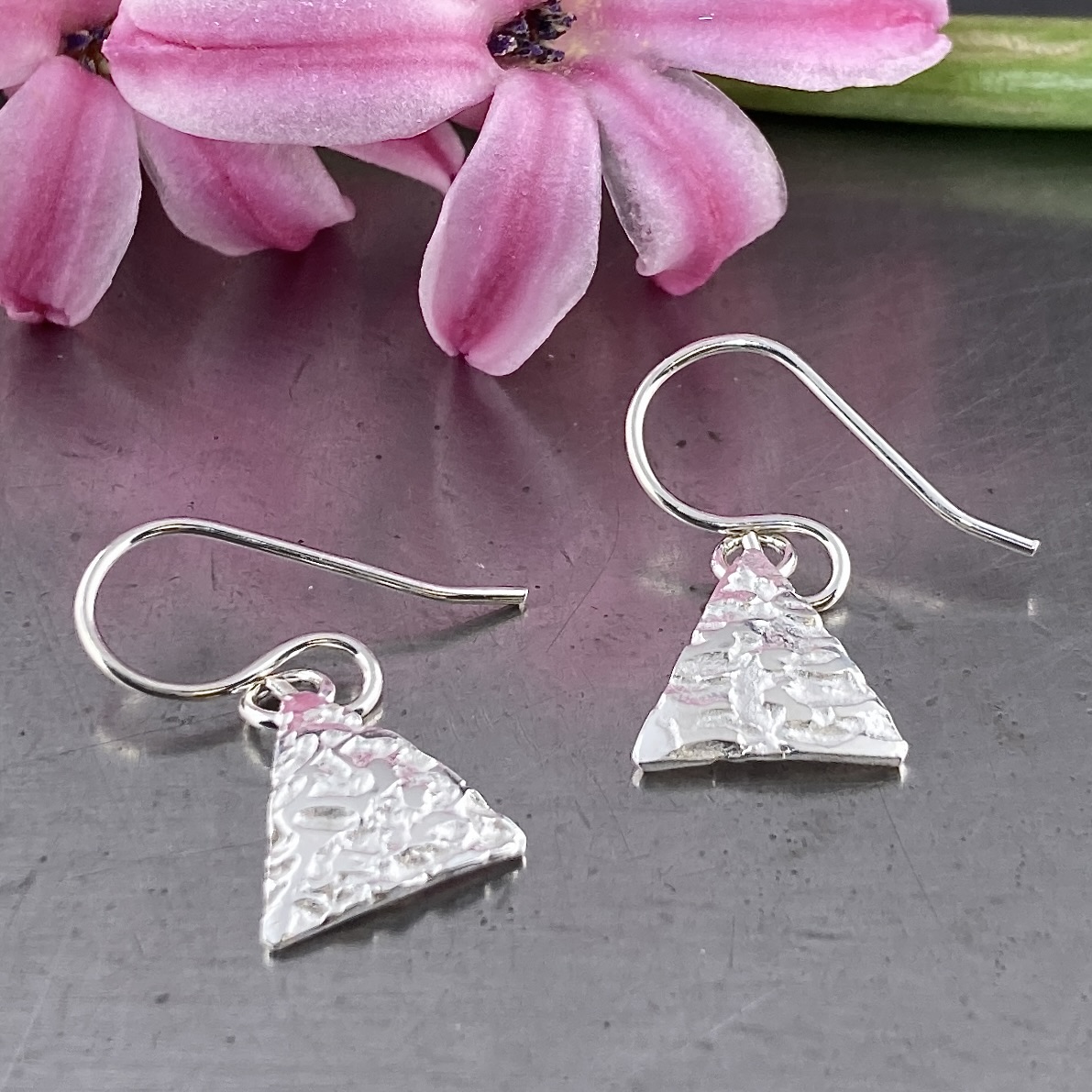 lunar earrings - triangle - Argentium silver - Image 2
