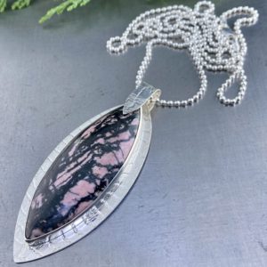 rhodonite marquise pendant - Argentium silver