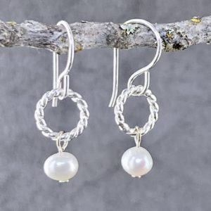 pearl earrings - twist sun - Argentium silver