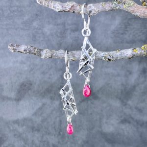 ruby earrings - twigs - Argentium silver