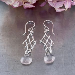 rose quartz earrings - twigs - Argentium silver