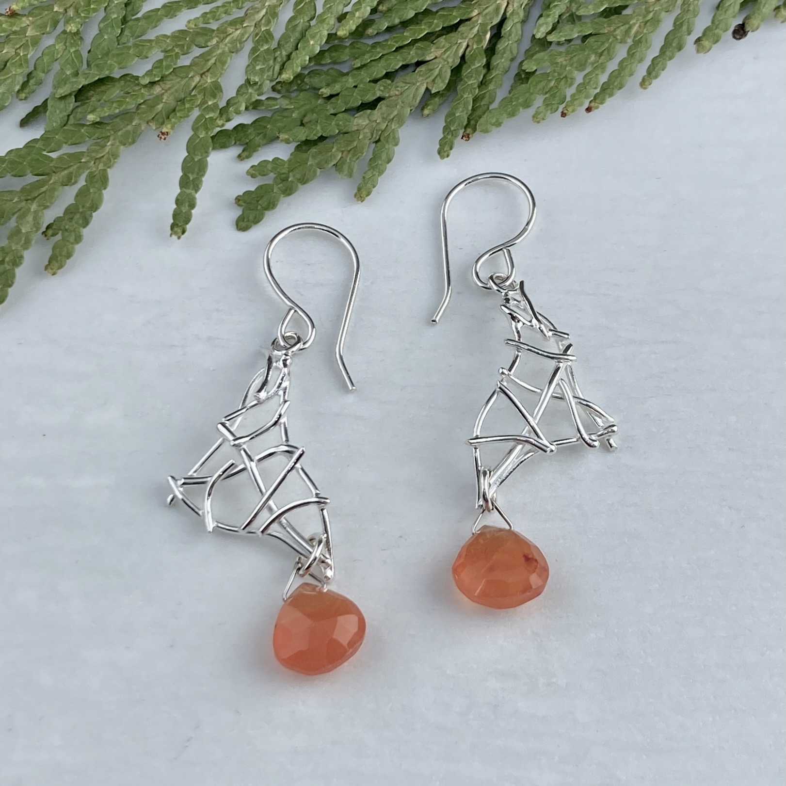 carnelian earrings - twigs - Argentium silver - Image 4