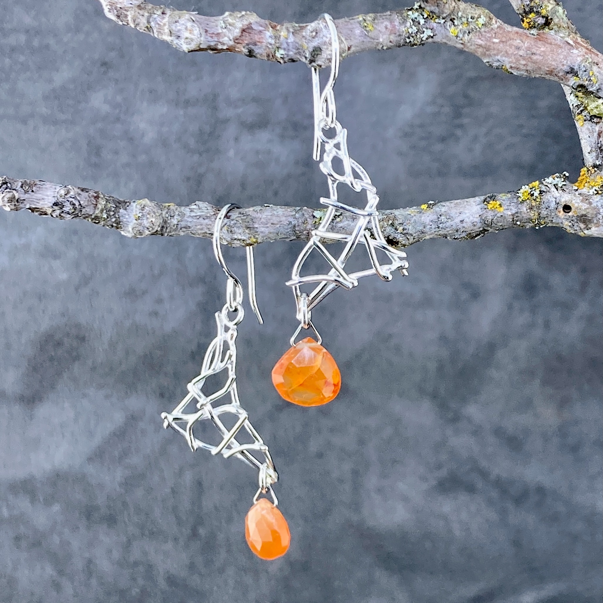carnelian earrings - twigs - Argentium silver - Image 3