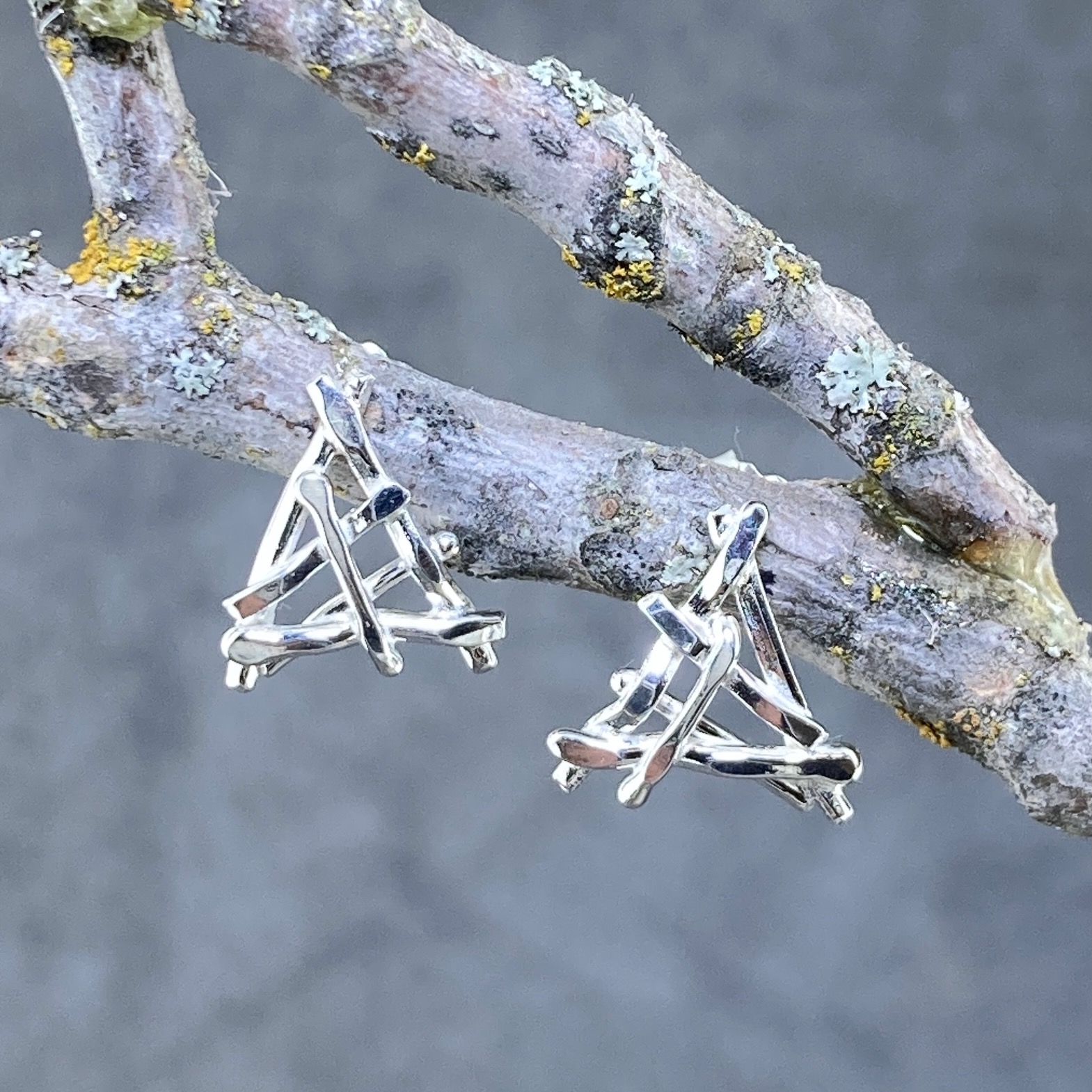 twig earrings - triangle post - Argentium silver