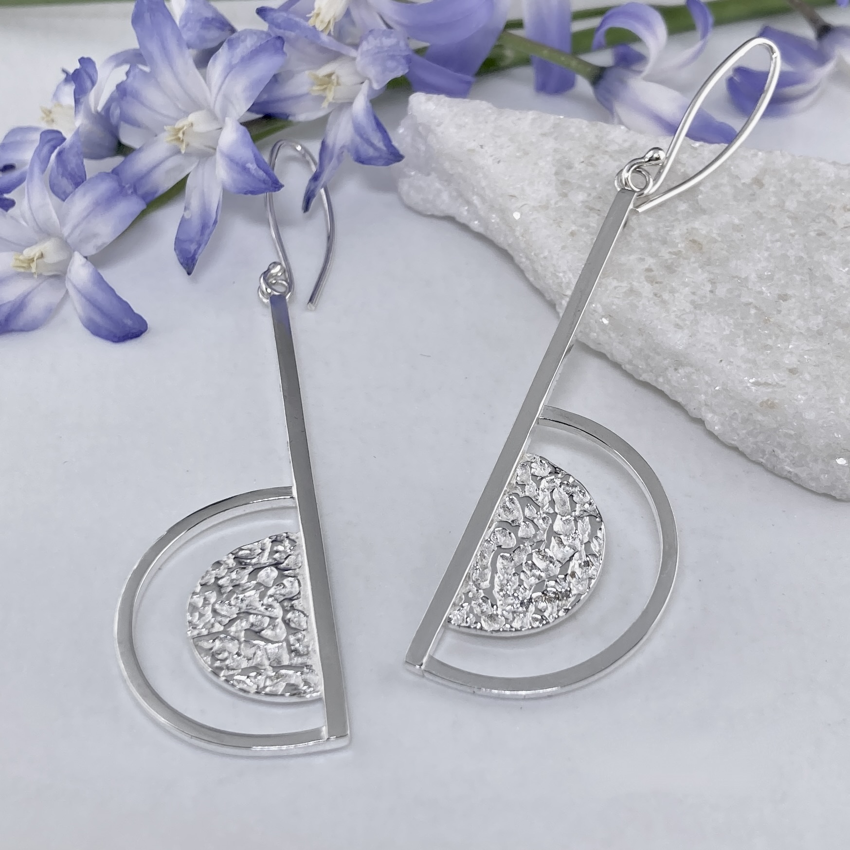 sun and moon earrings - split - Argentium silver