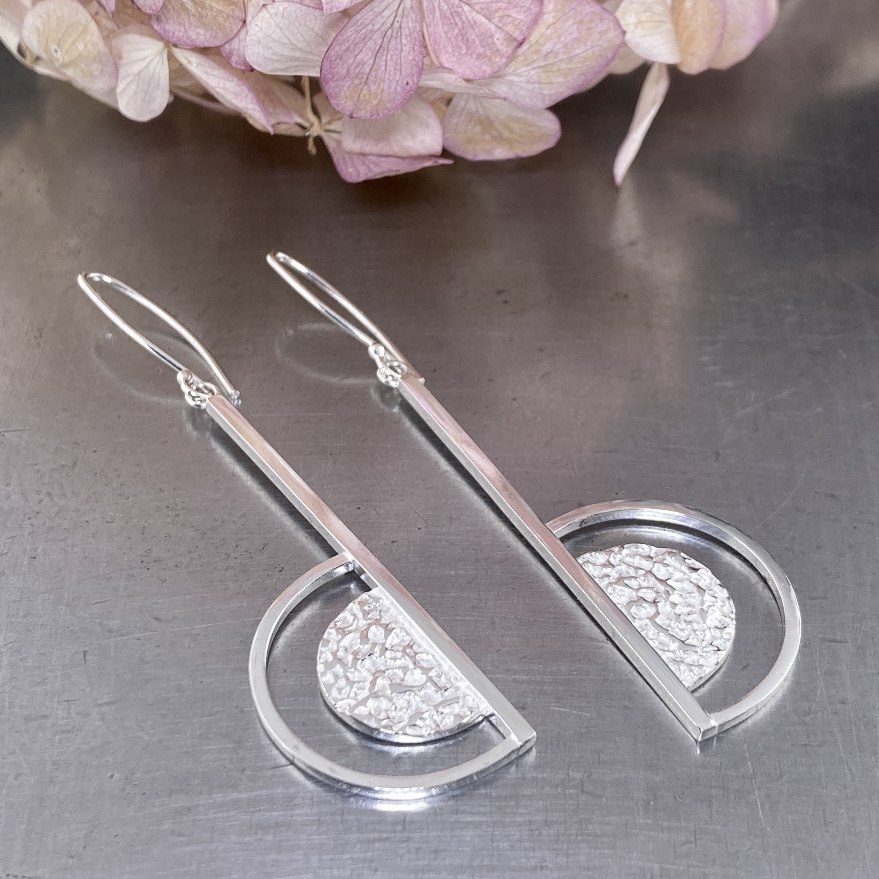 sun and moon earrings - split - Argentium silver - Image 3