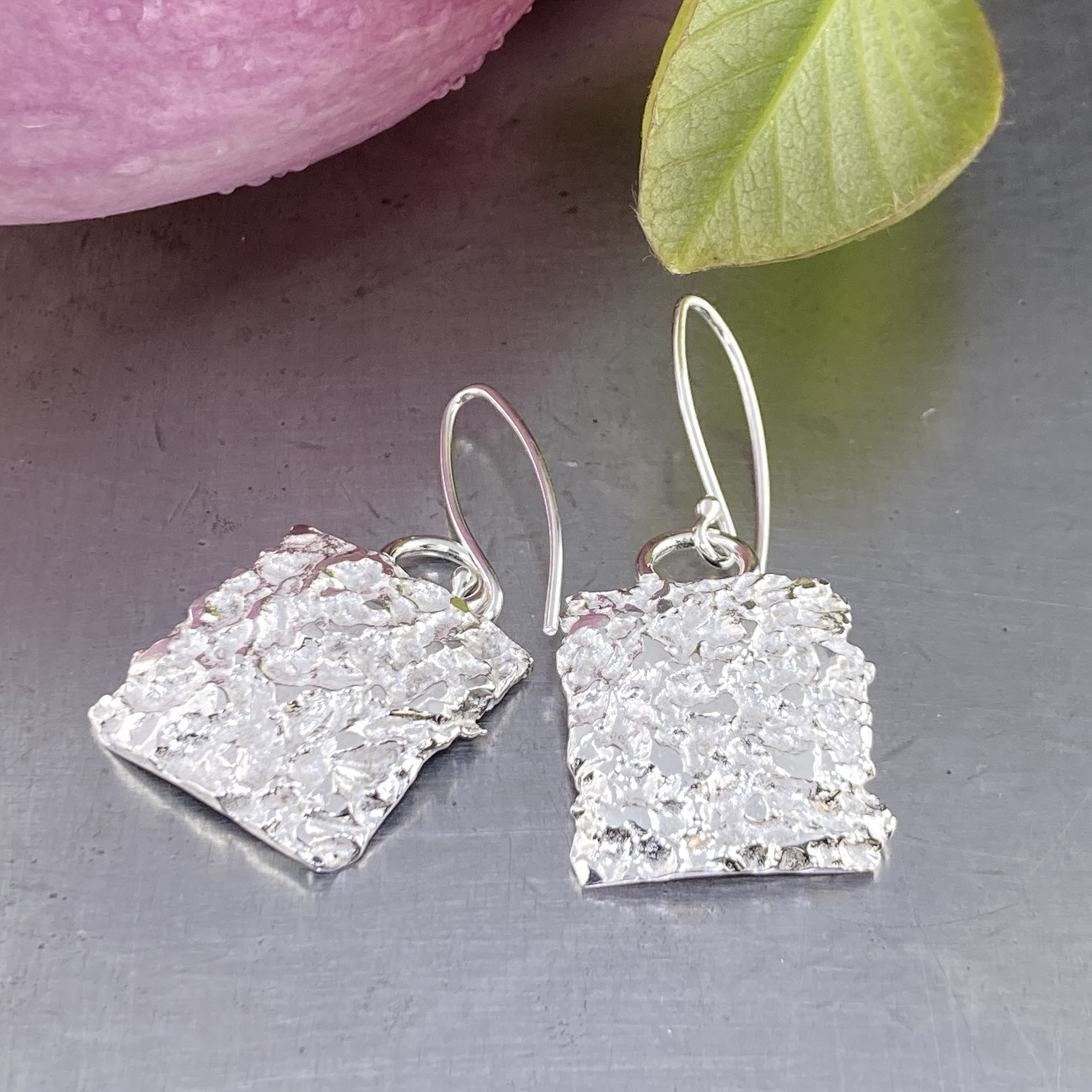 lunar earrings - square - Argentium silver