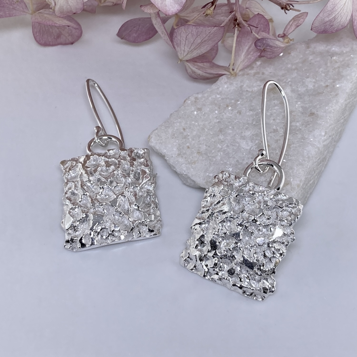 lunar earrings - square - Argentium silver - Image 2