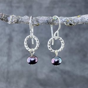 pearl (purple) earrings - twist sun - Argentium silver