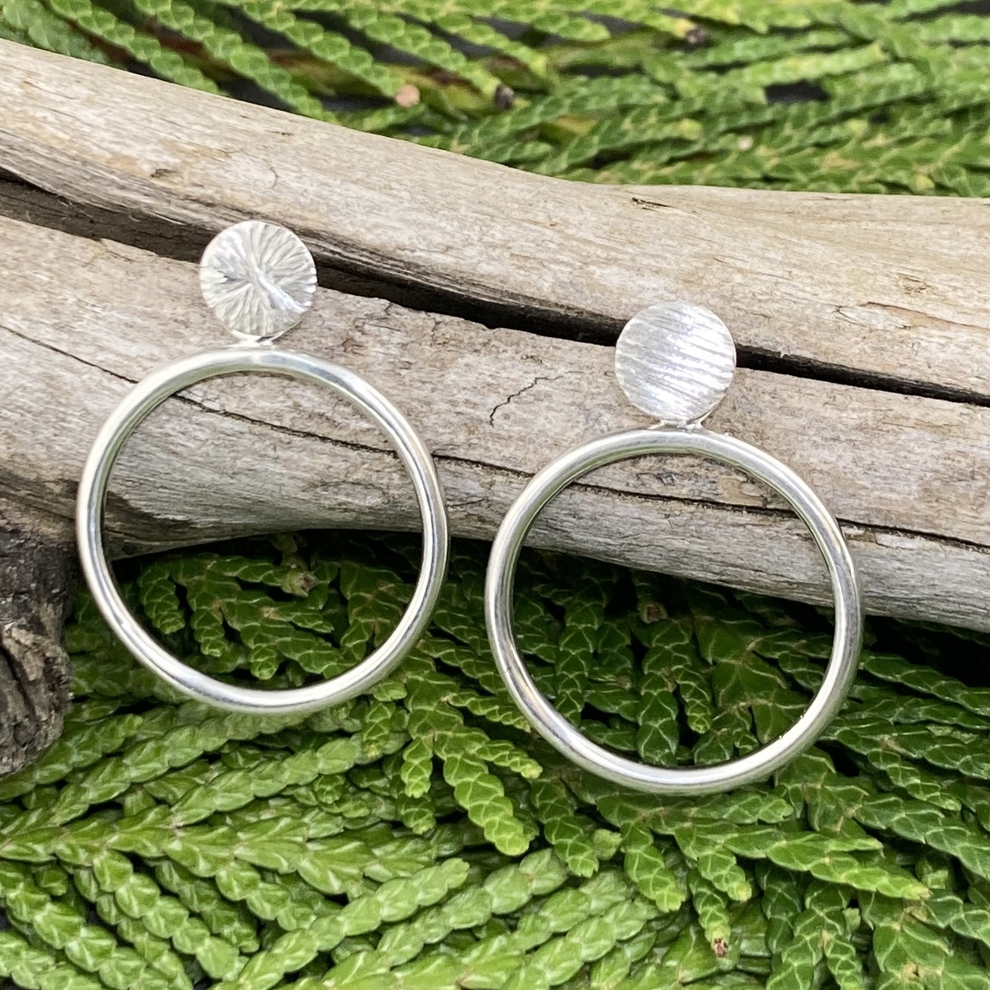 sun earring jacket - hammered - Argentium silver - Image 5