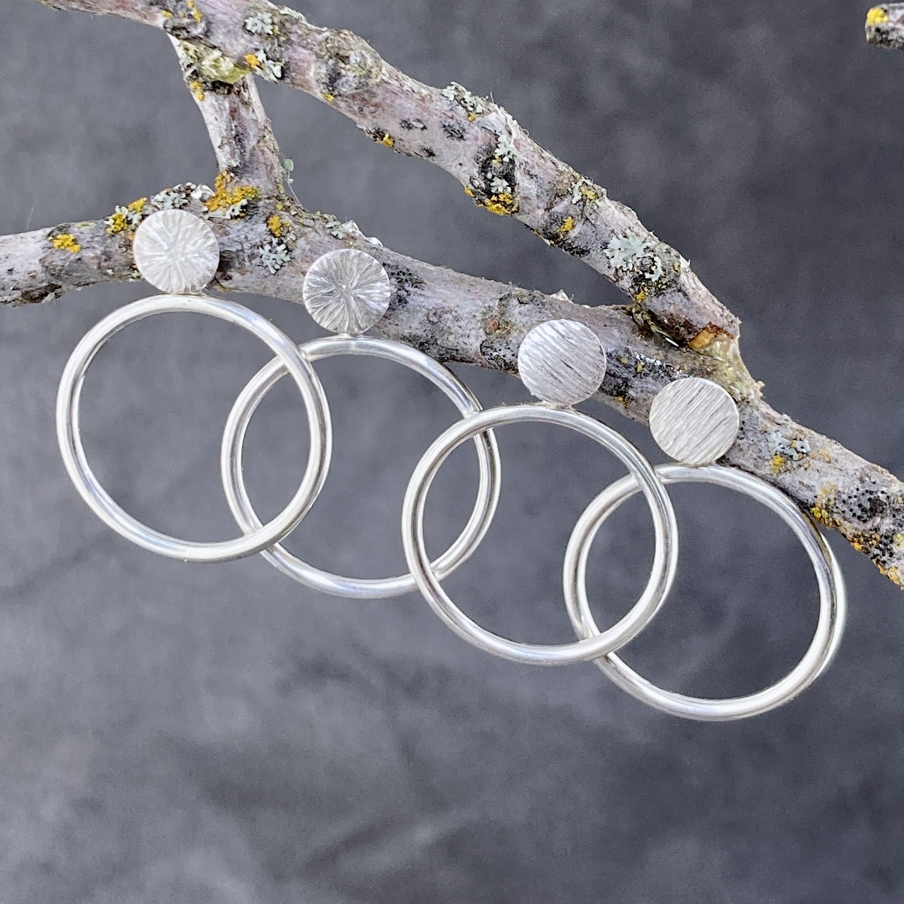 sun earring jacket - hammered - Argentium silver - Image 4