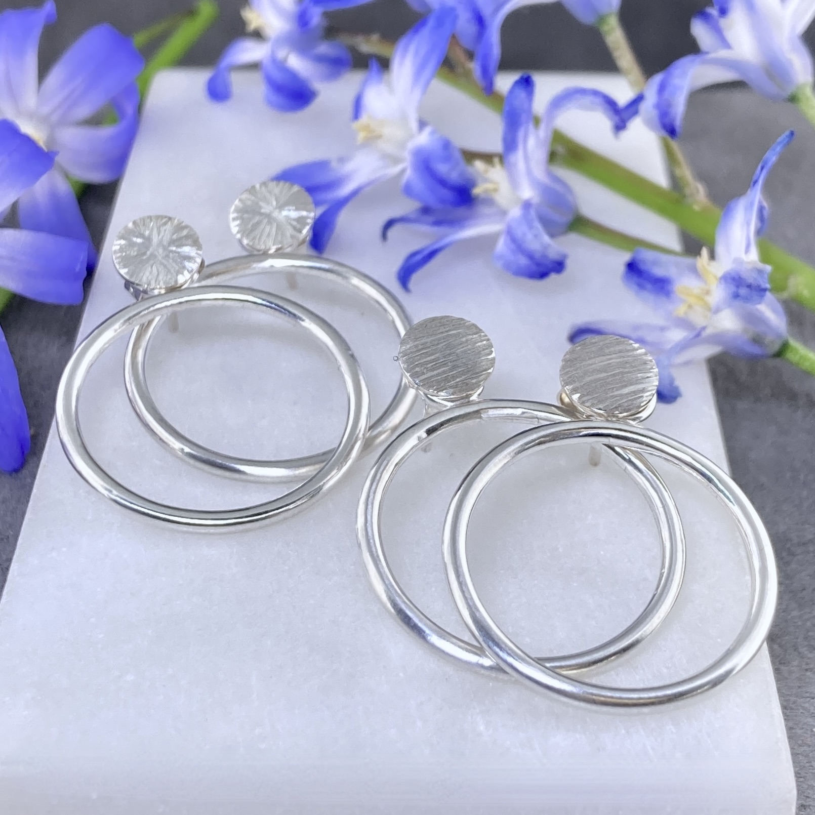 sun earring jacket - hammered - Argentium silver