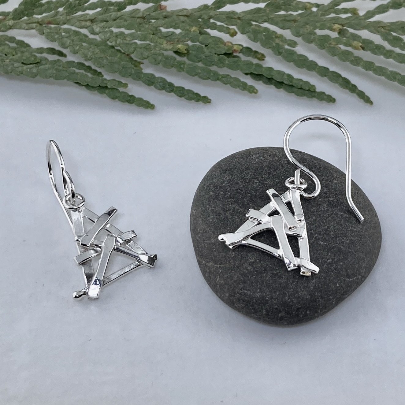 twig earrings - triangle - Argentium silver - Image 4