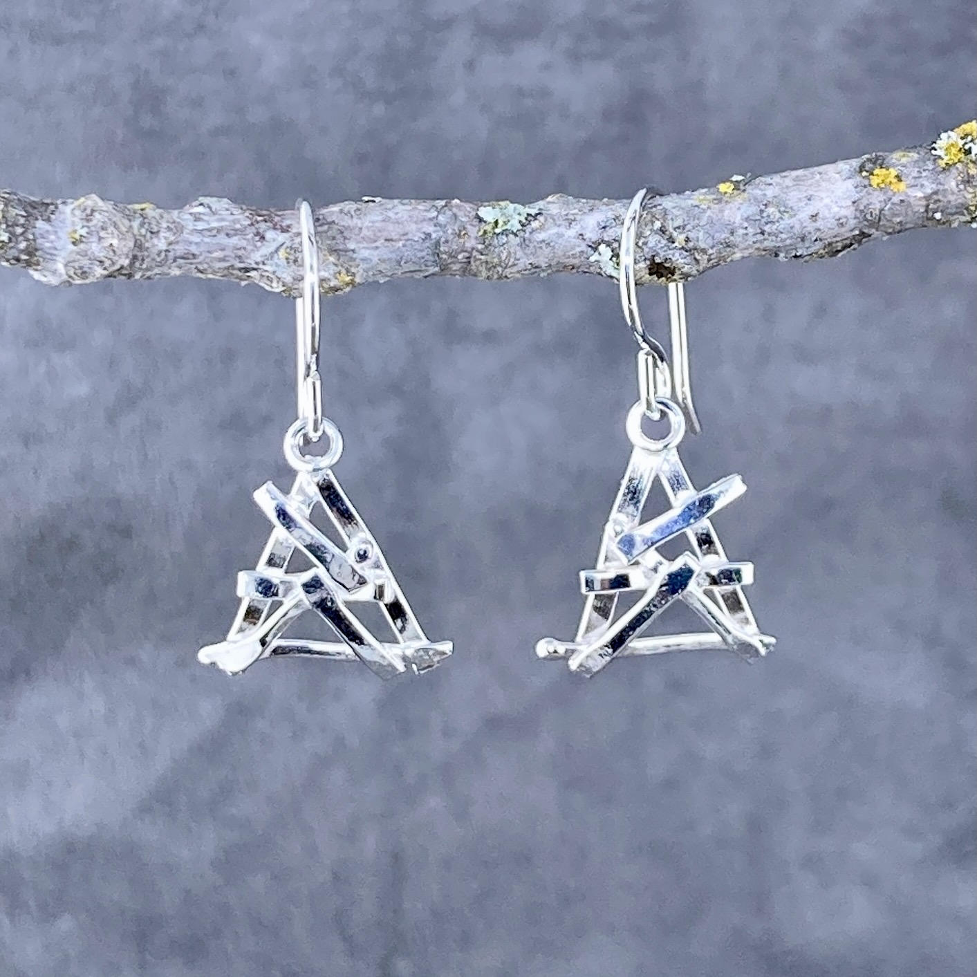 twig earrings - triangle - Argentium silver - Image 3