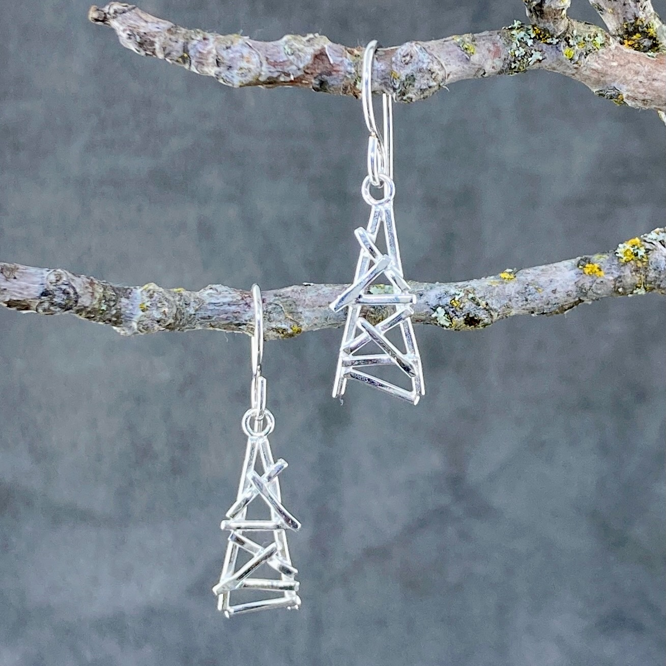 twig earrings - triangle - Argentium silver