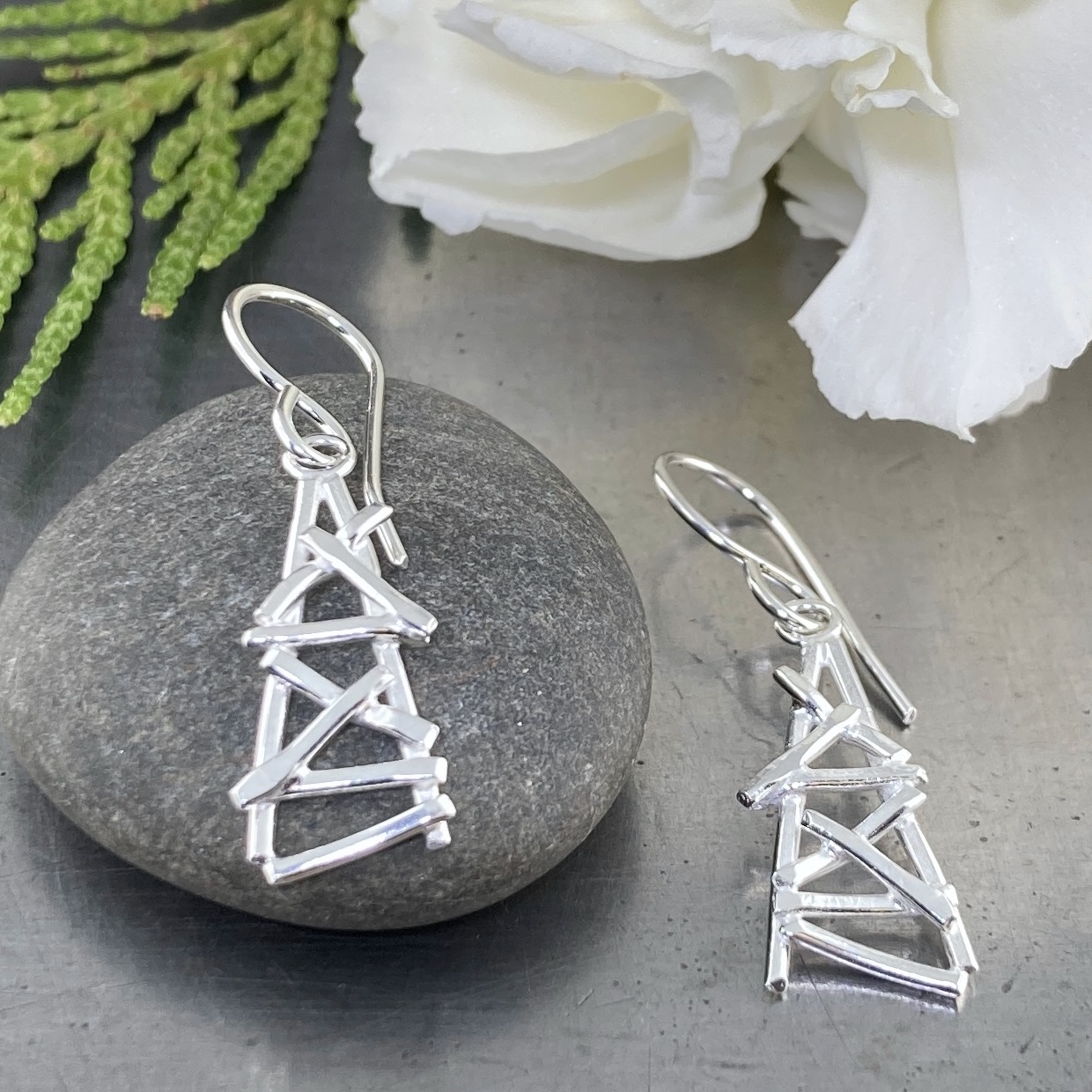 twig earrings - triangle - Argentium silver - Image 2