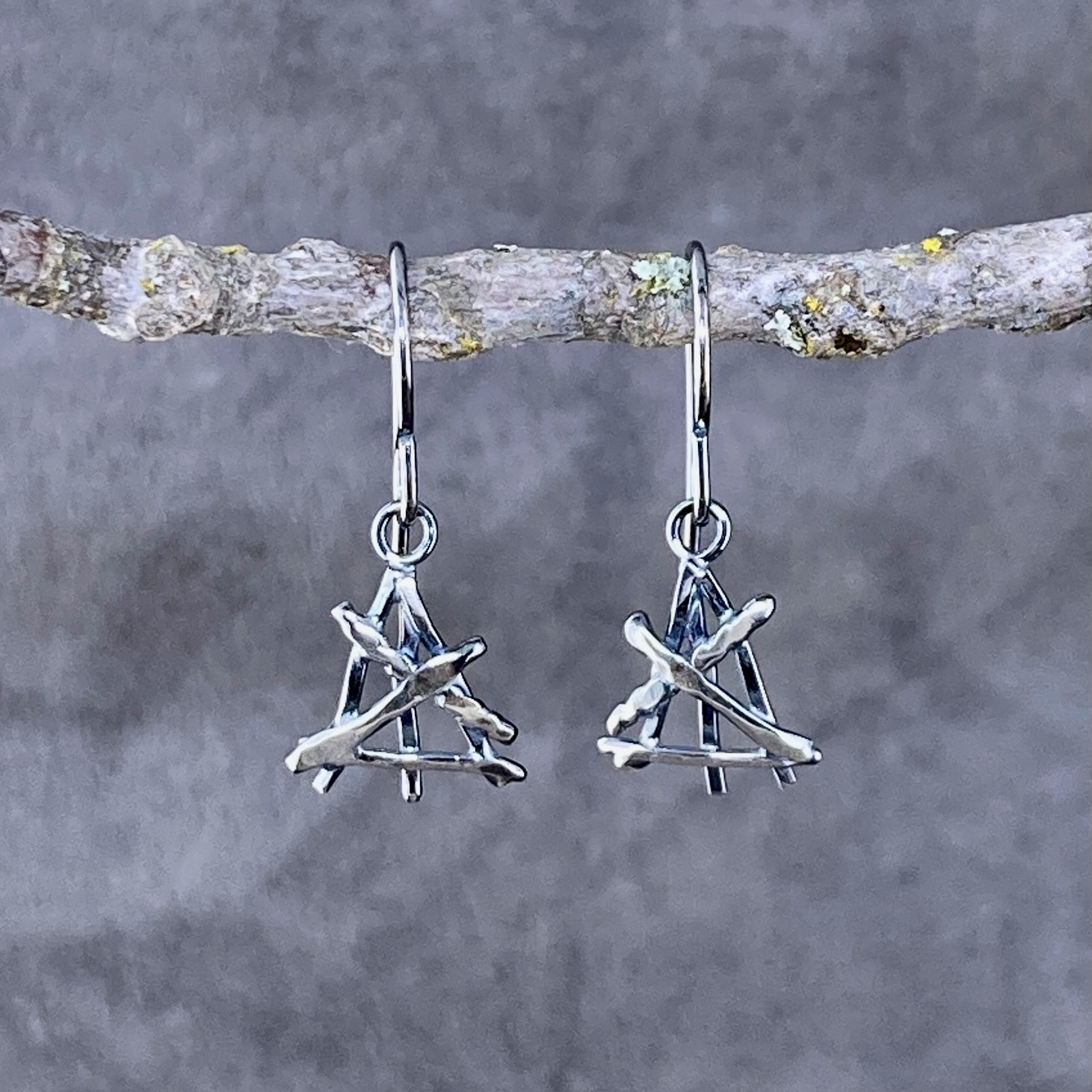 twig earrings - triangle - antique Argentium silver - Image 4