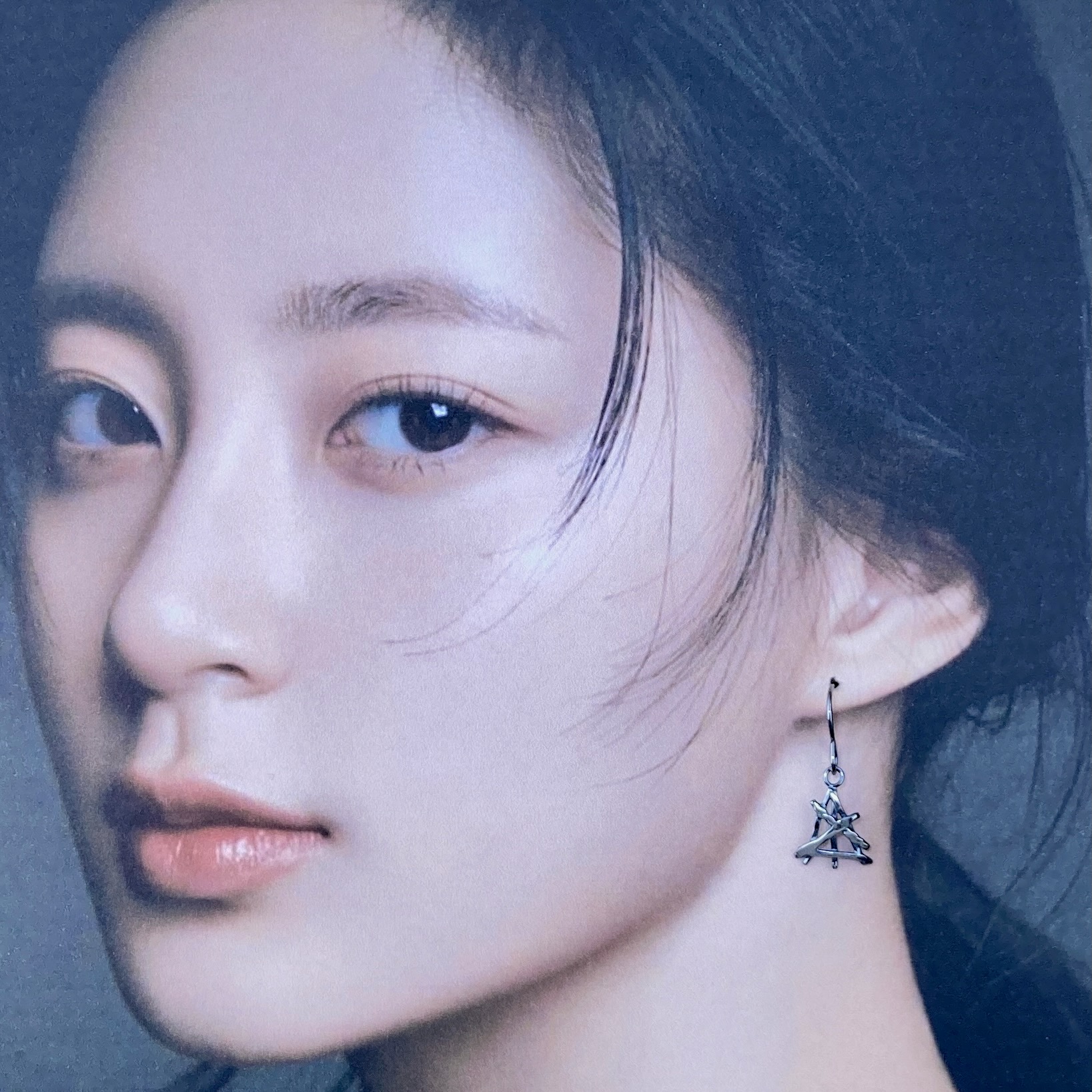 twig earrings - triangle - antique Argentium silver - Image 2